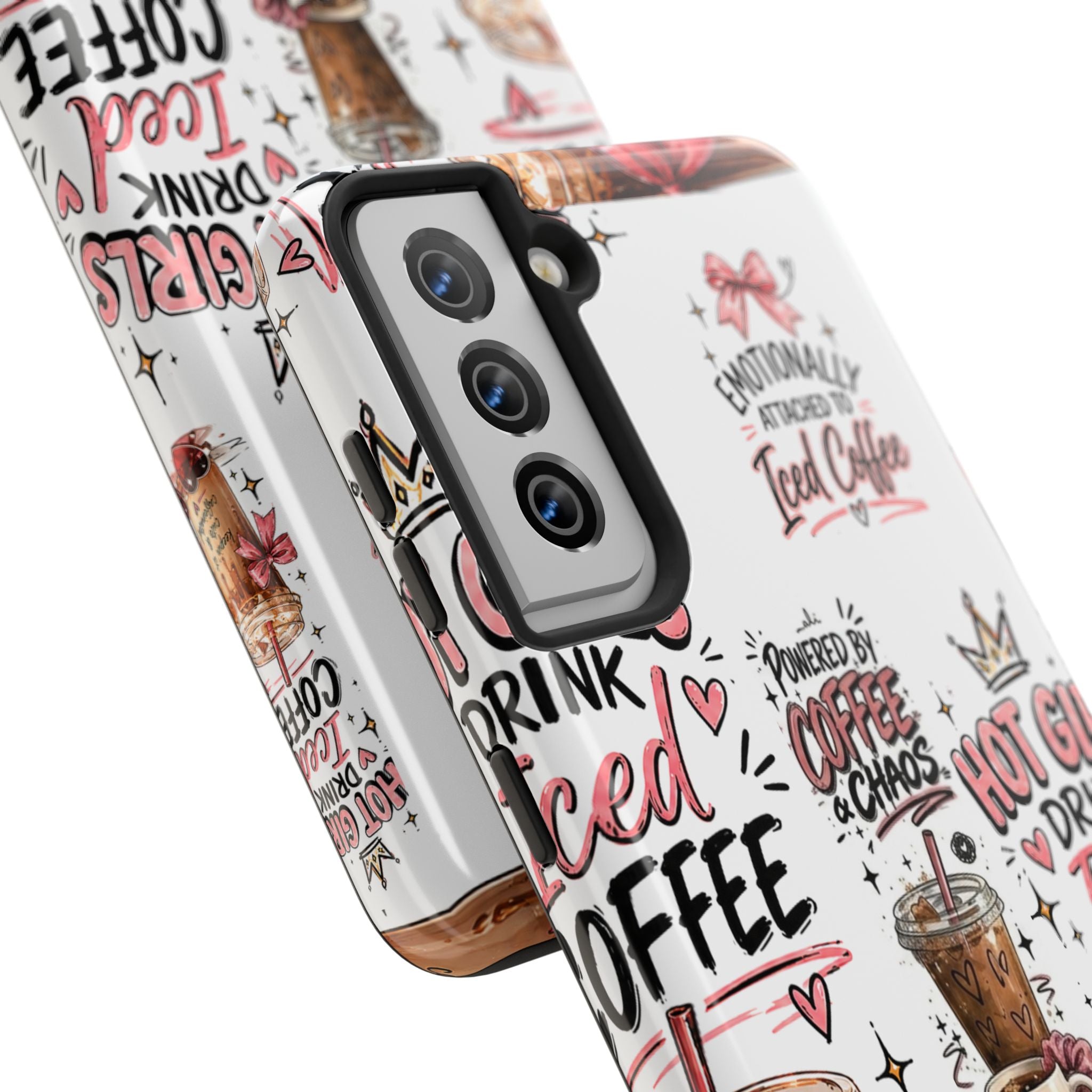 Iced Coffee Pattern Phone Case – "Powered by Coffee & Chaos" Tough Protective Case