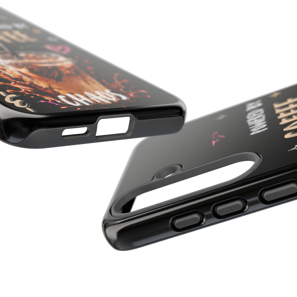Phone Case — "Powered by Coffee & Chaos" Iced Coffee Protective Cover