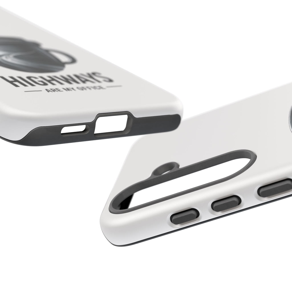 Hard Shell Phone Case — “Highways Are My Office” Travel Coffee Design
