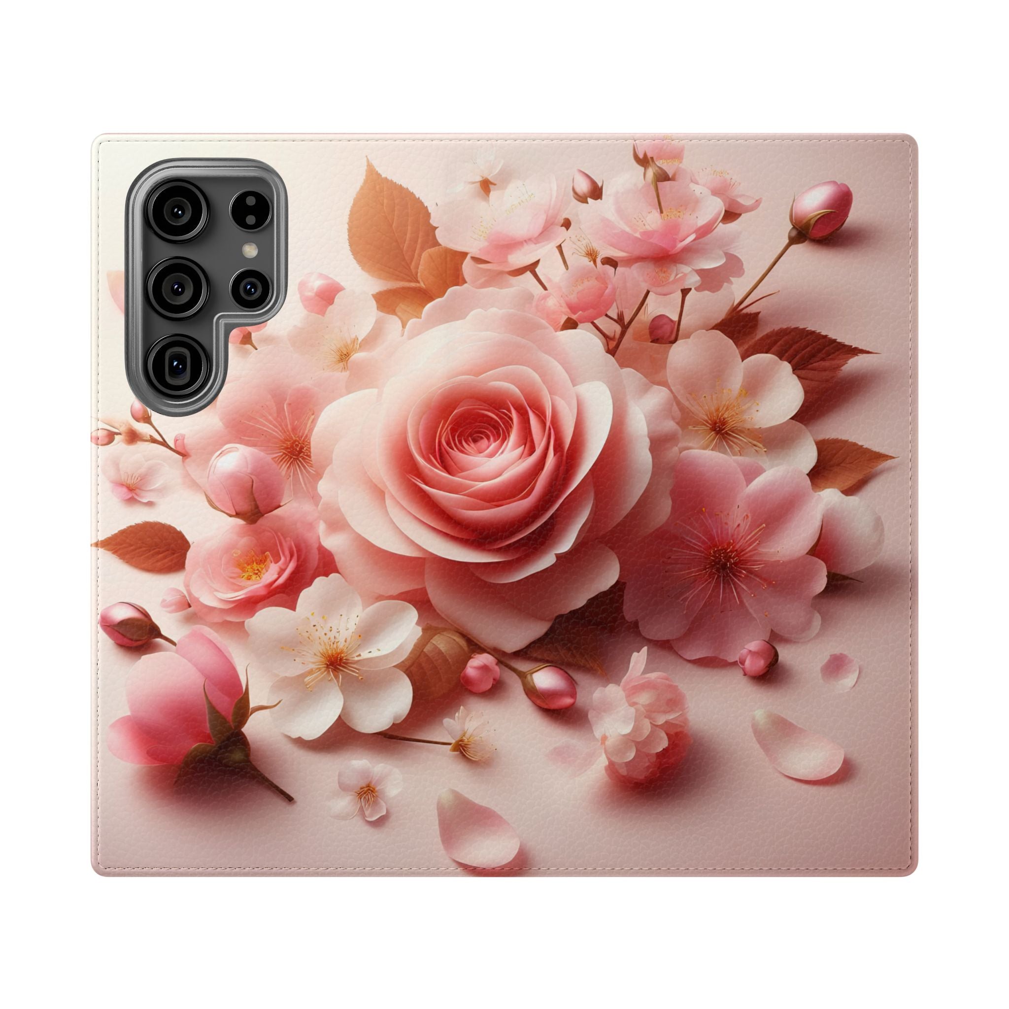 Floral Rose Flip Case — Pink Blossom Wallet Phone Cover