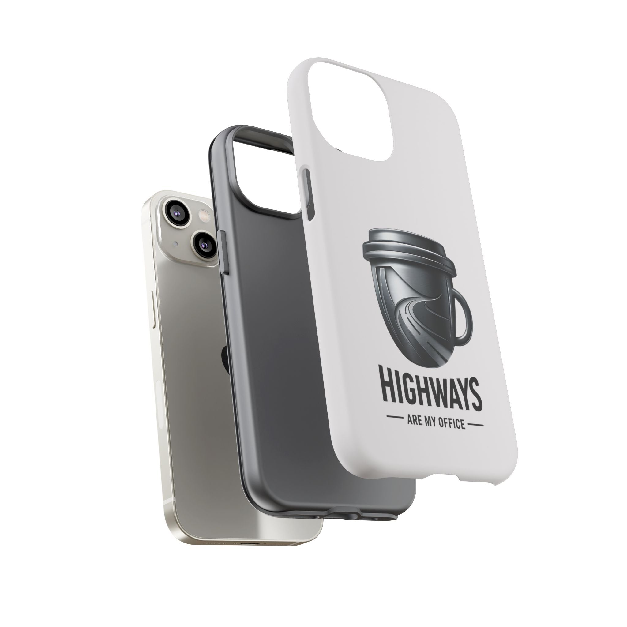 Hard Shell Phone Case — “Highways Are My Office” Travel Coffee Design
