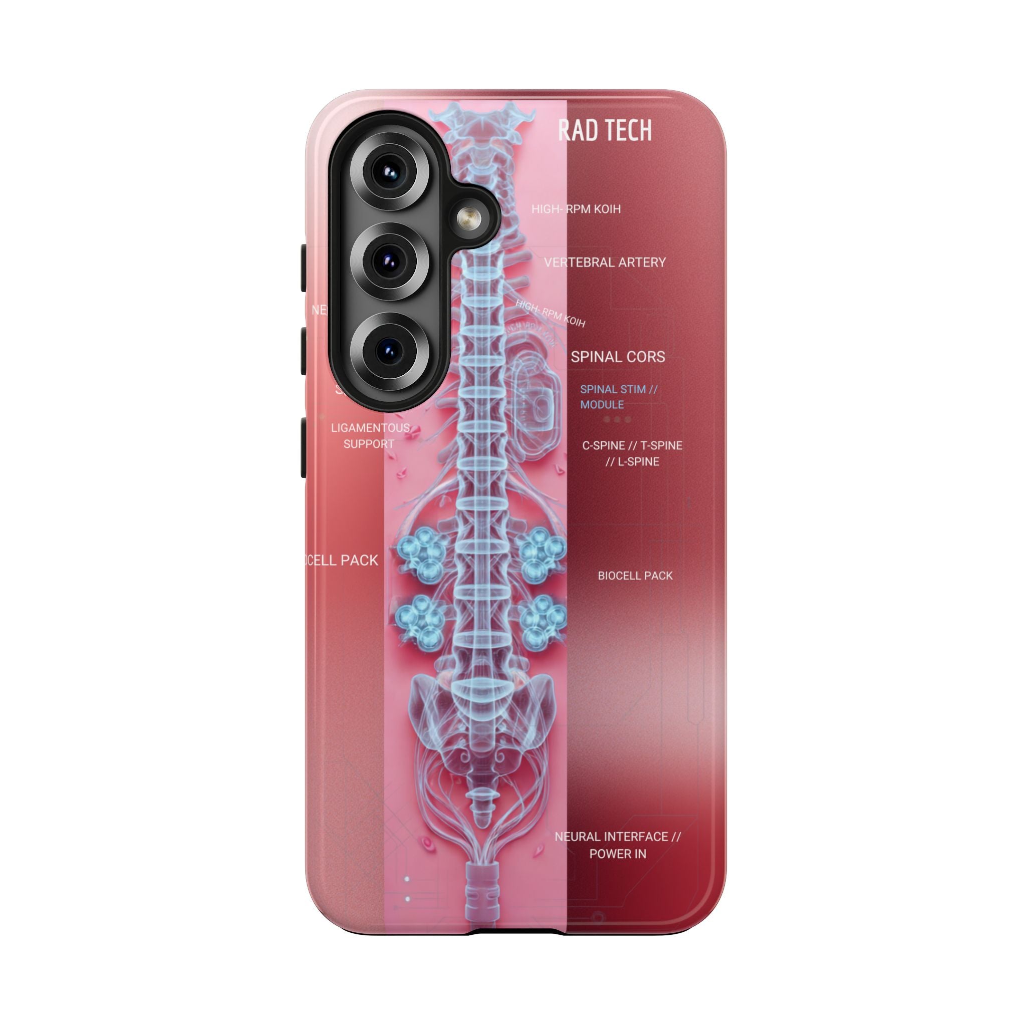 Anatomical Spine Tough Phone Case — Medical X-Ray Design, ‘Spinal Cord’ Labelled