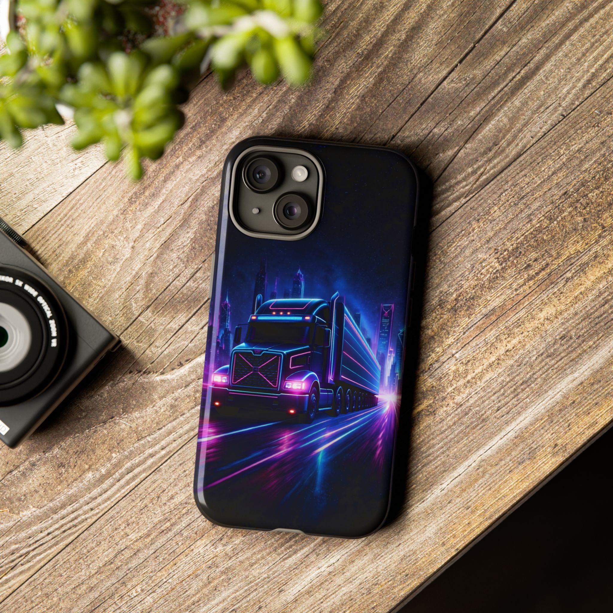 Neon Retro Rig Phone Case — Trucker Semi Truck Nightscape Protective Case