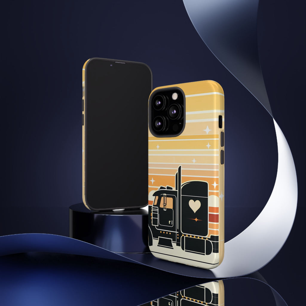 Trucker Heart Phone Case — Retro Semi Truck Protective Phone Cover