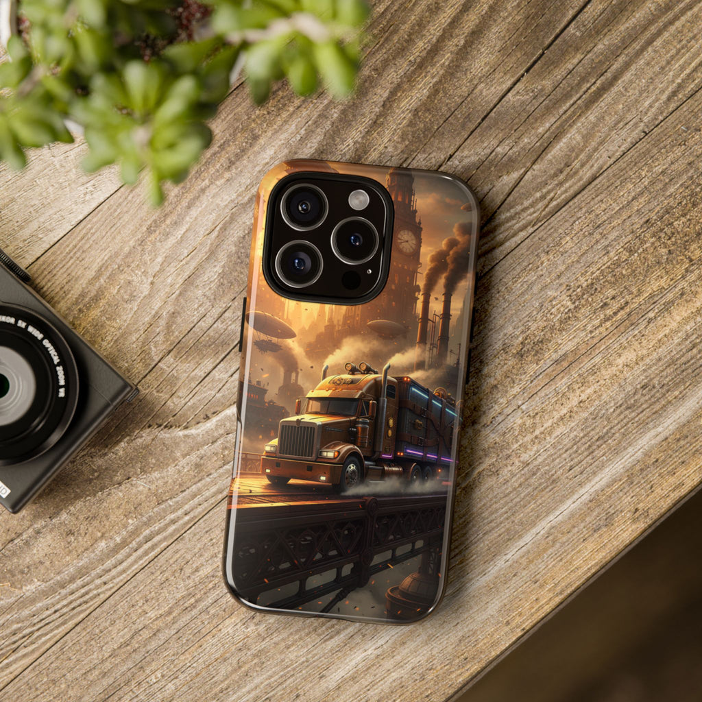 Steampunk Freightliner Phone Case — Rugged Trucking Cityscape iPhone Cover