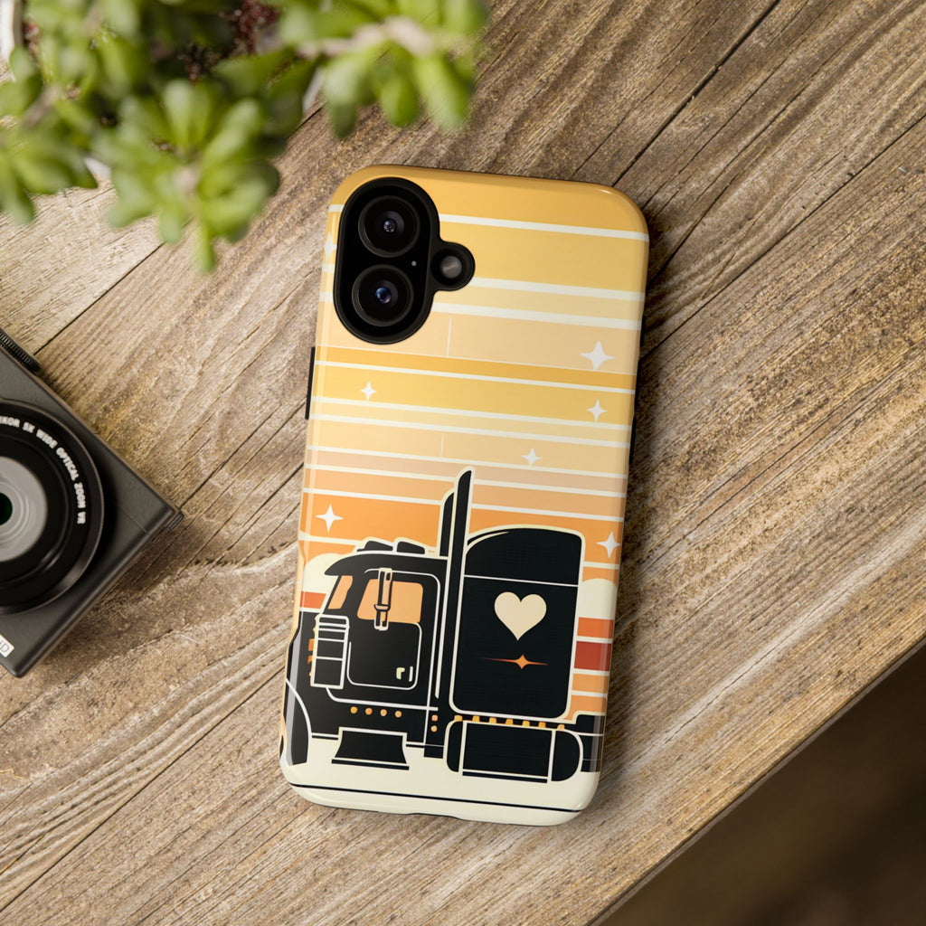 Trucker Heart Phone Case — Retro Semi Truck Protective Phone Cover