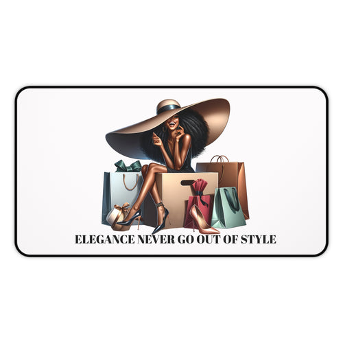 Chic Shopper Desk Mat — Fashionista Woman with Shopping Bags Mouse Pad