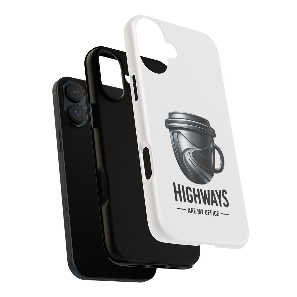 Hard Shell Phone Case — “Highways Are My Office” Travel Coffee Design