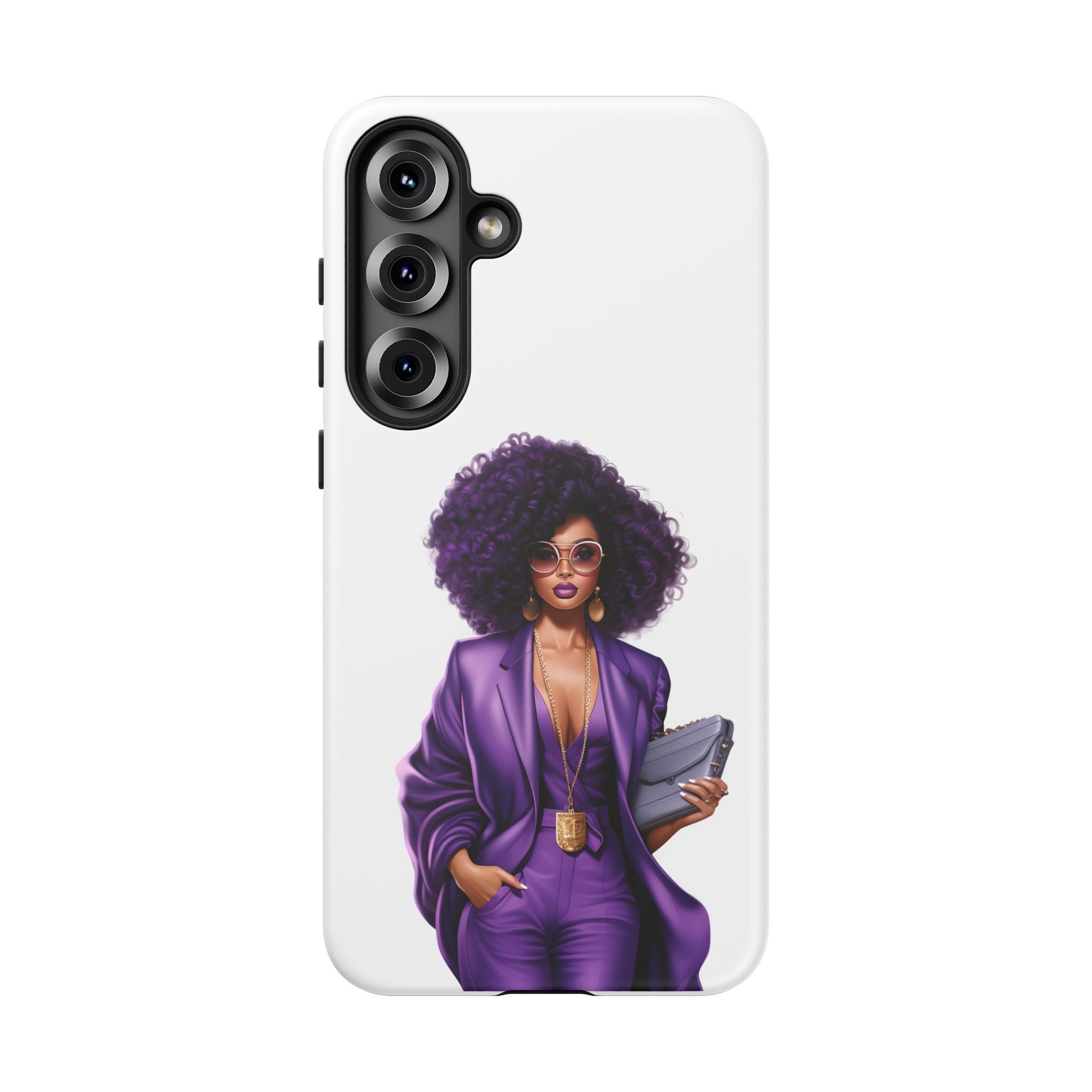 Purple Power Woman Phone Case — Afro Chic Businesswoman Protective Phone Cover