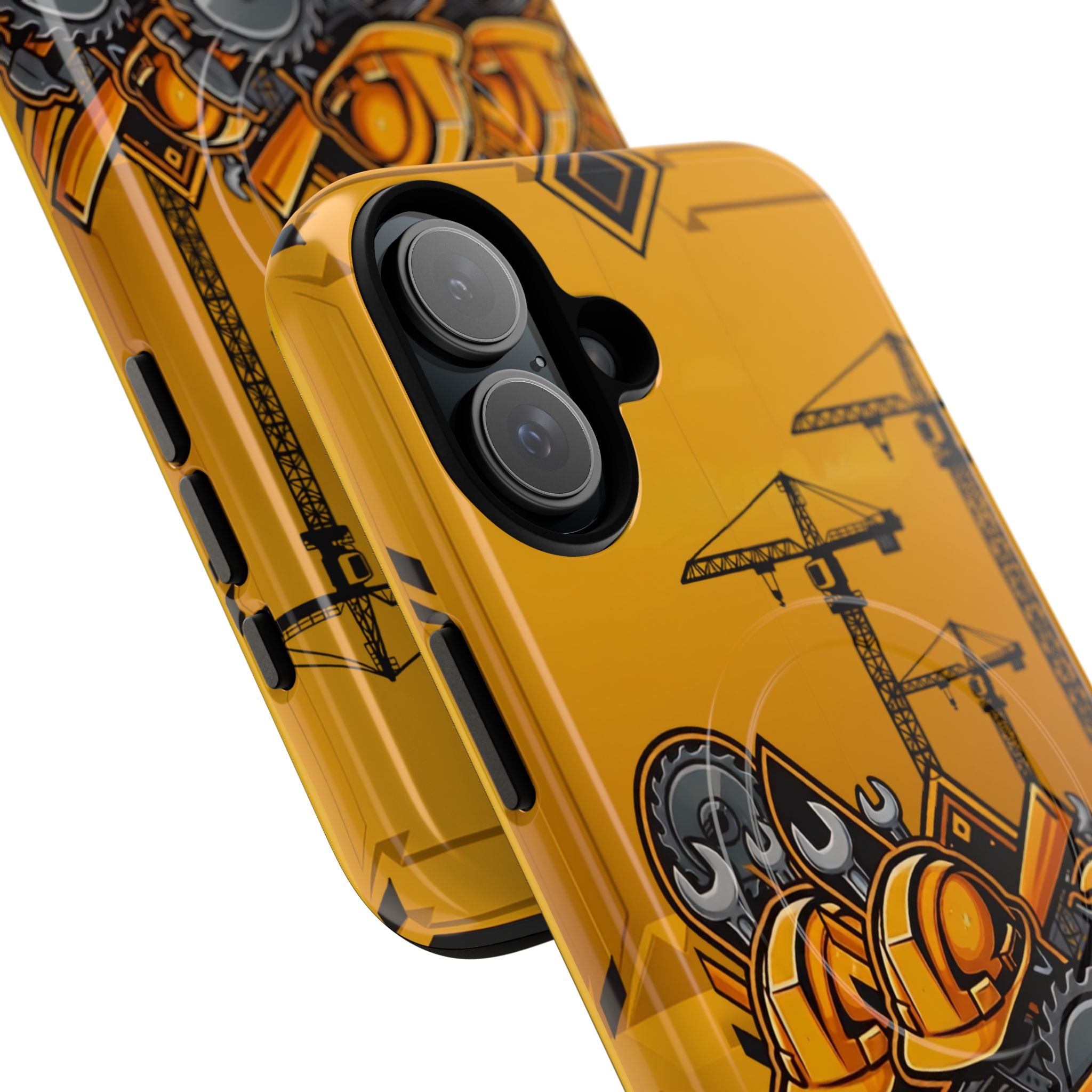 Construction Gear Tough Magnetic Phone Case — Worker Helmet & Tools Design
