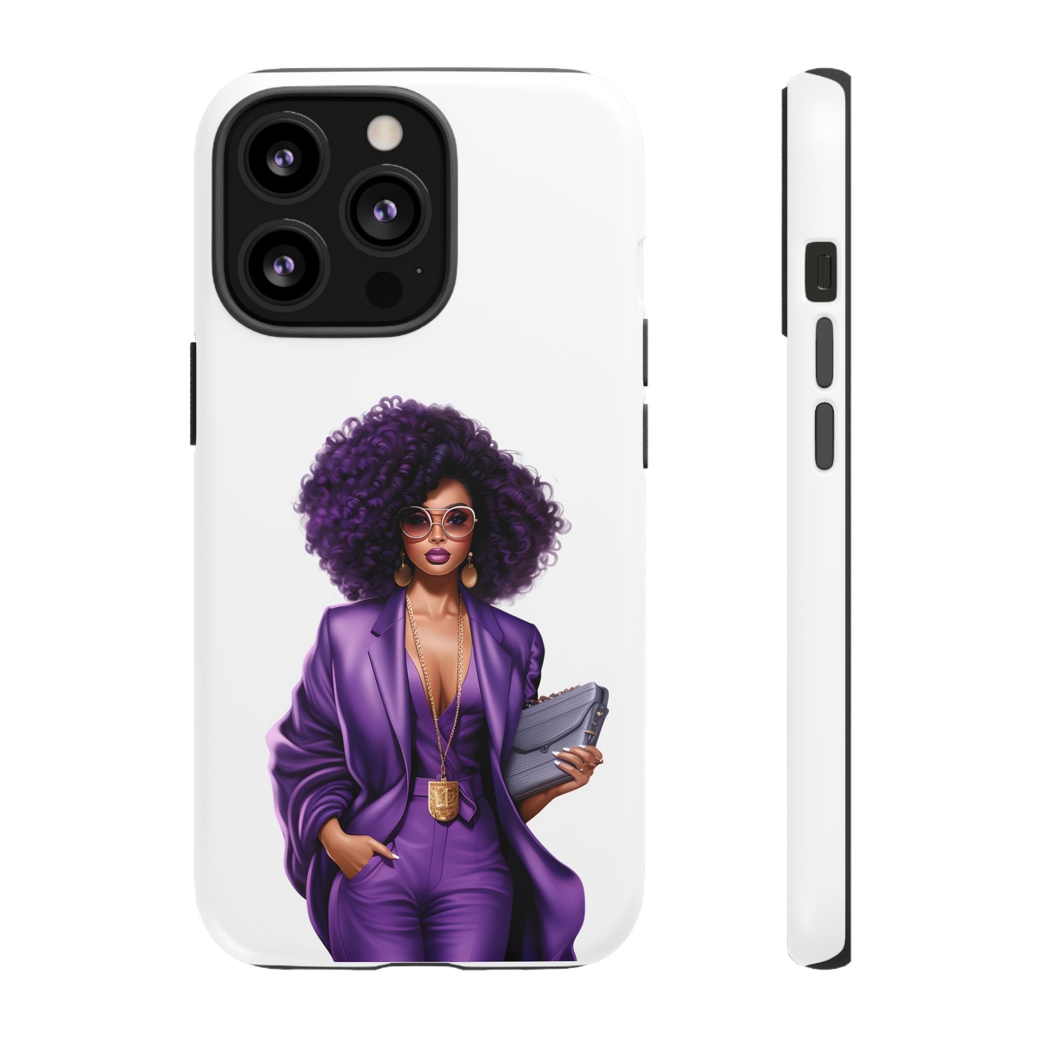 Purple Power Woman Phone Case — Afro Chic Businesswoman Protective Phone Cover