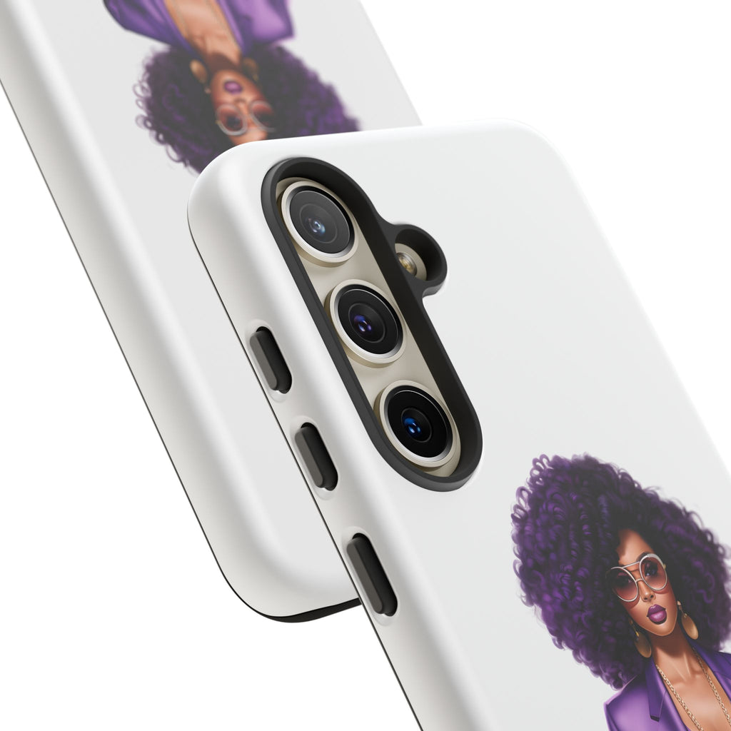 Purple Power Woman Phone Case — Afro Chic Businesswoman Protective Phone Cover