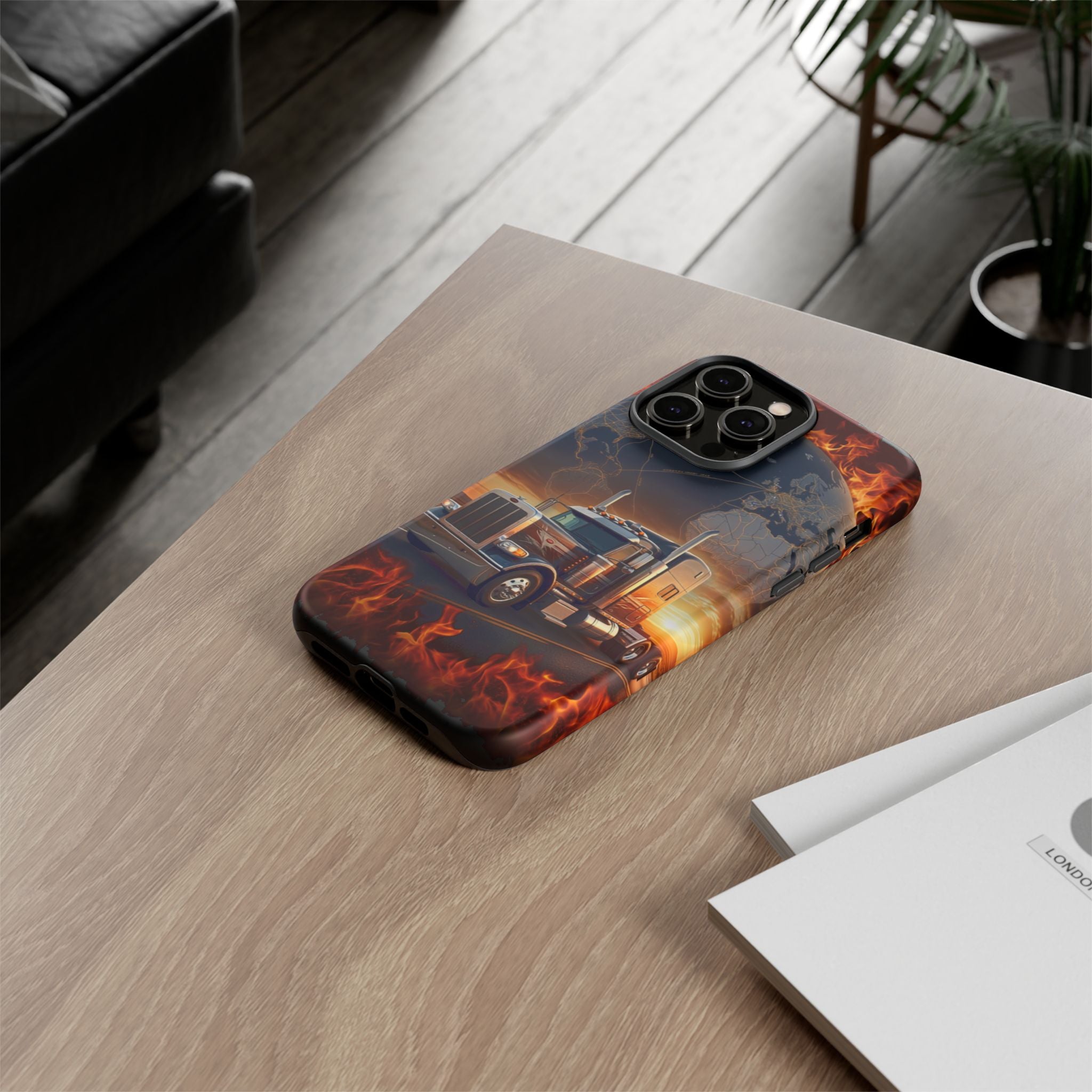 Truck Flames Phone Case — Bold Semi-Truck Globe Design