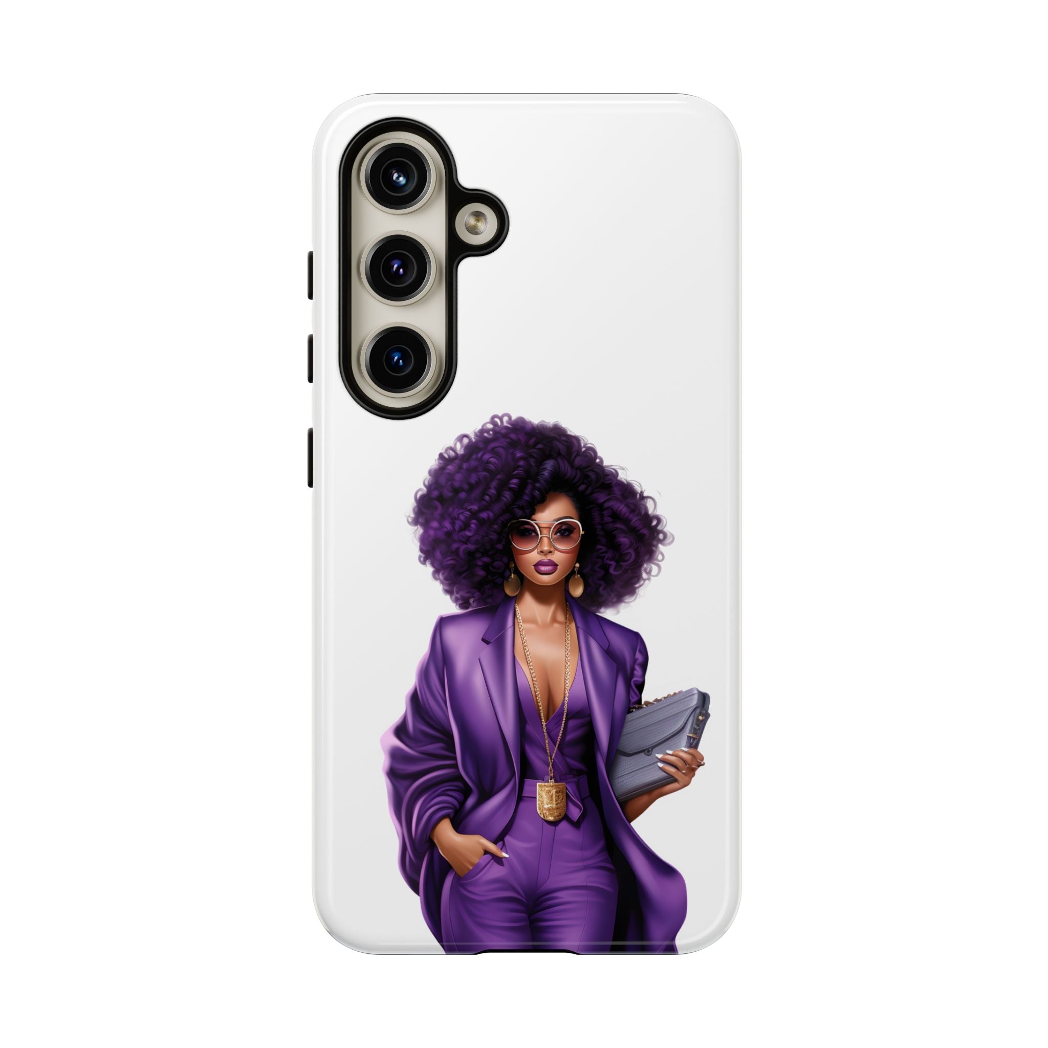 Purple Power Woman Phone Case — Afro Chic Businesswoman Protective Phone Cover