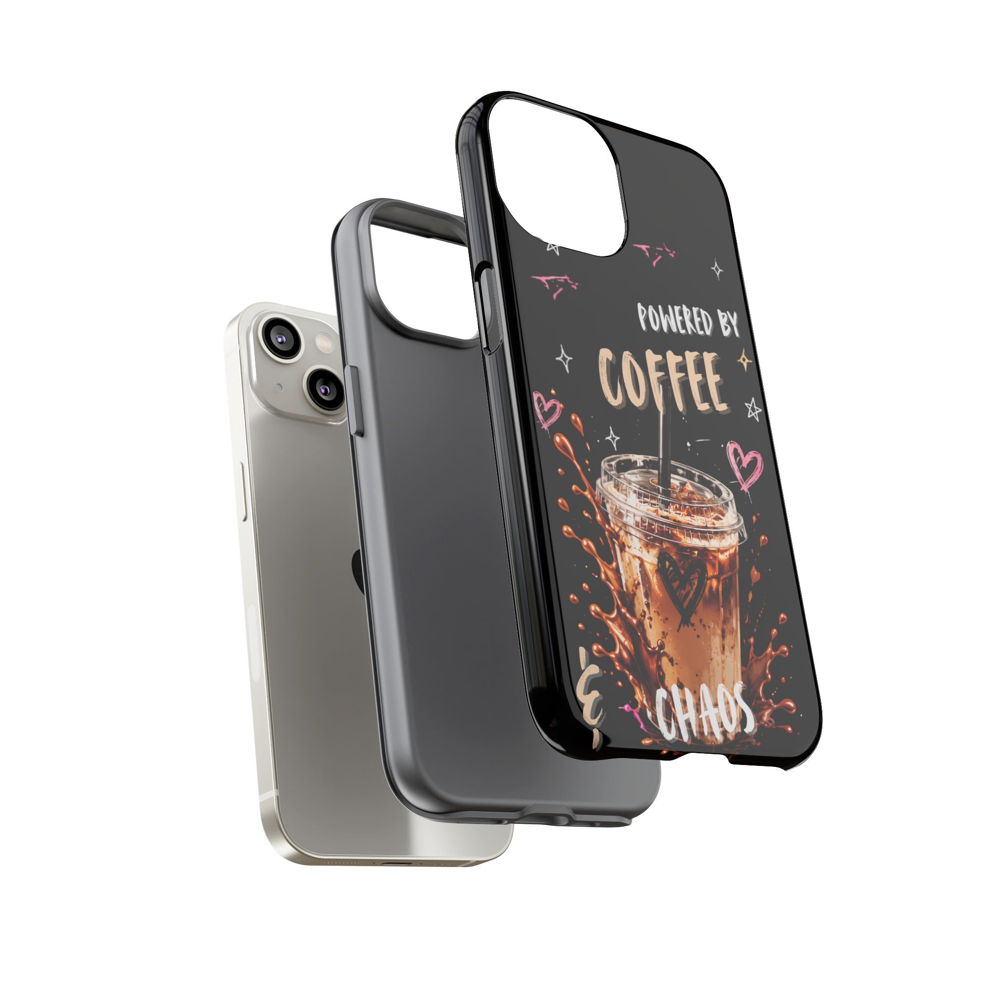 Phone Case — "Powered by Coffee & Chaos" Iced Coffee Protective Cover