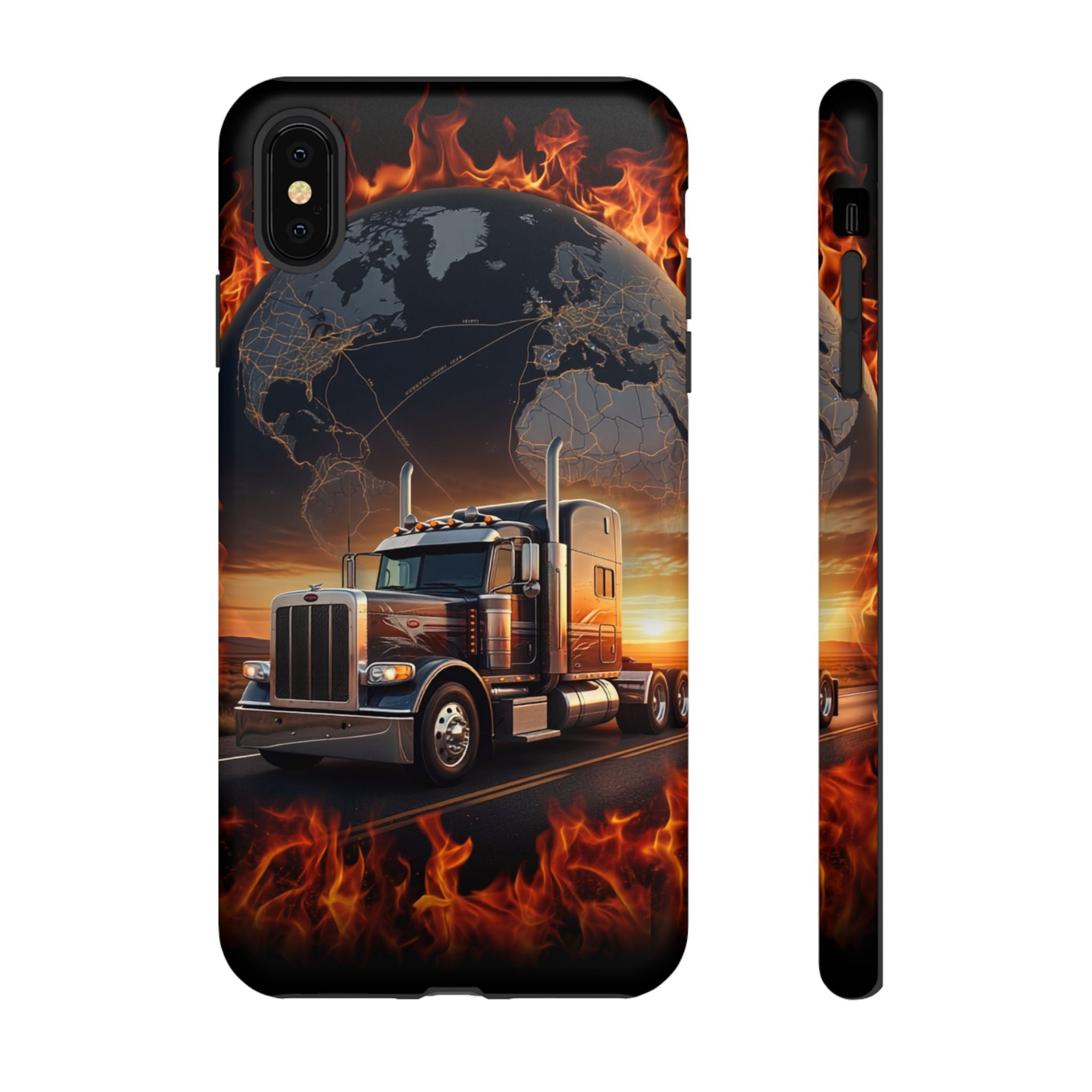 Truck Flames Phone Case — Bold Semi-Truck Globe Design