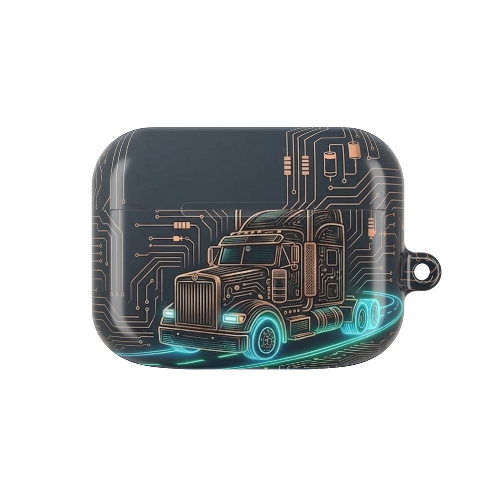 Trucker Tech AirPods Case — Neon Semi Truck Circuit Design