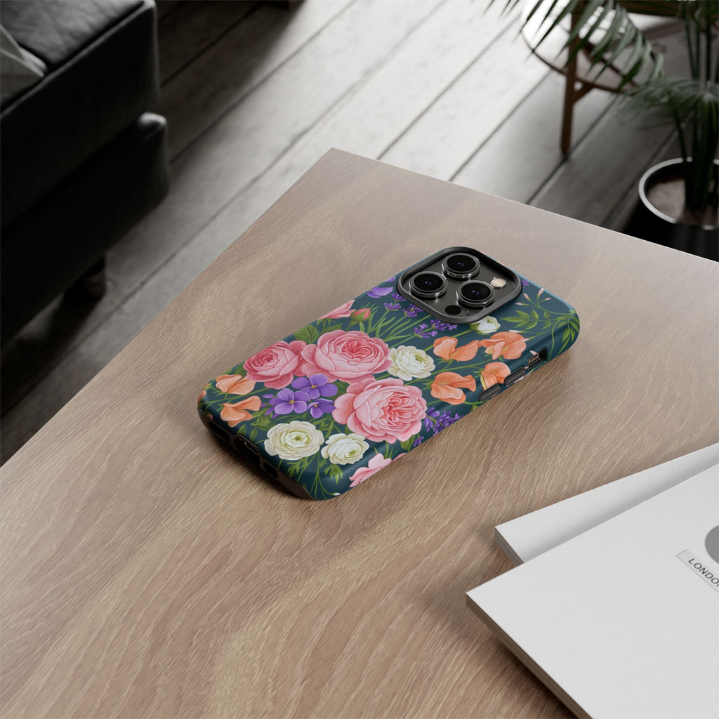 Floral Bouquet Phone Case — Vintage Roses & Lavender Protective Cover