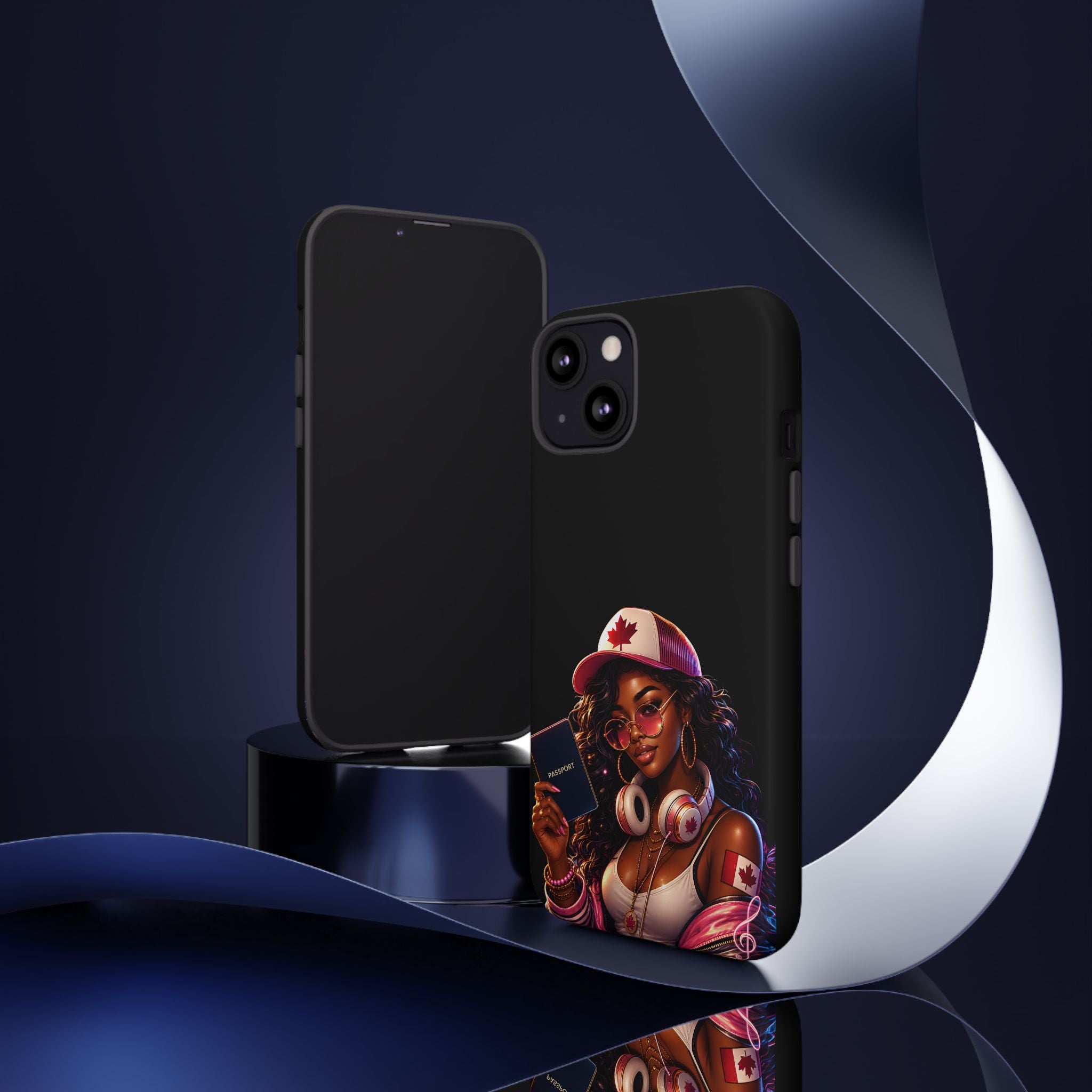 Canadian Vibes Phone Case — Afrobeat Girl with Headphones & Passport Design