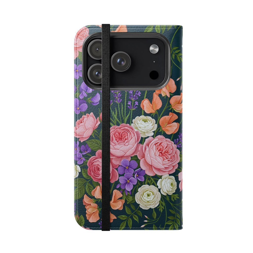 Floral Flip Phone Case -Wallet Cover with Card Slots