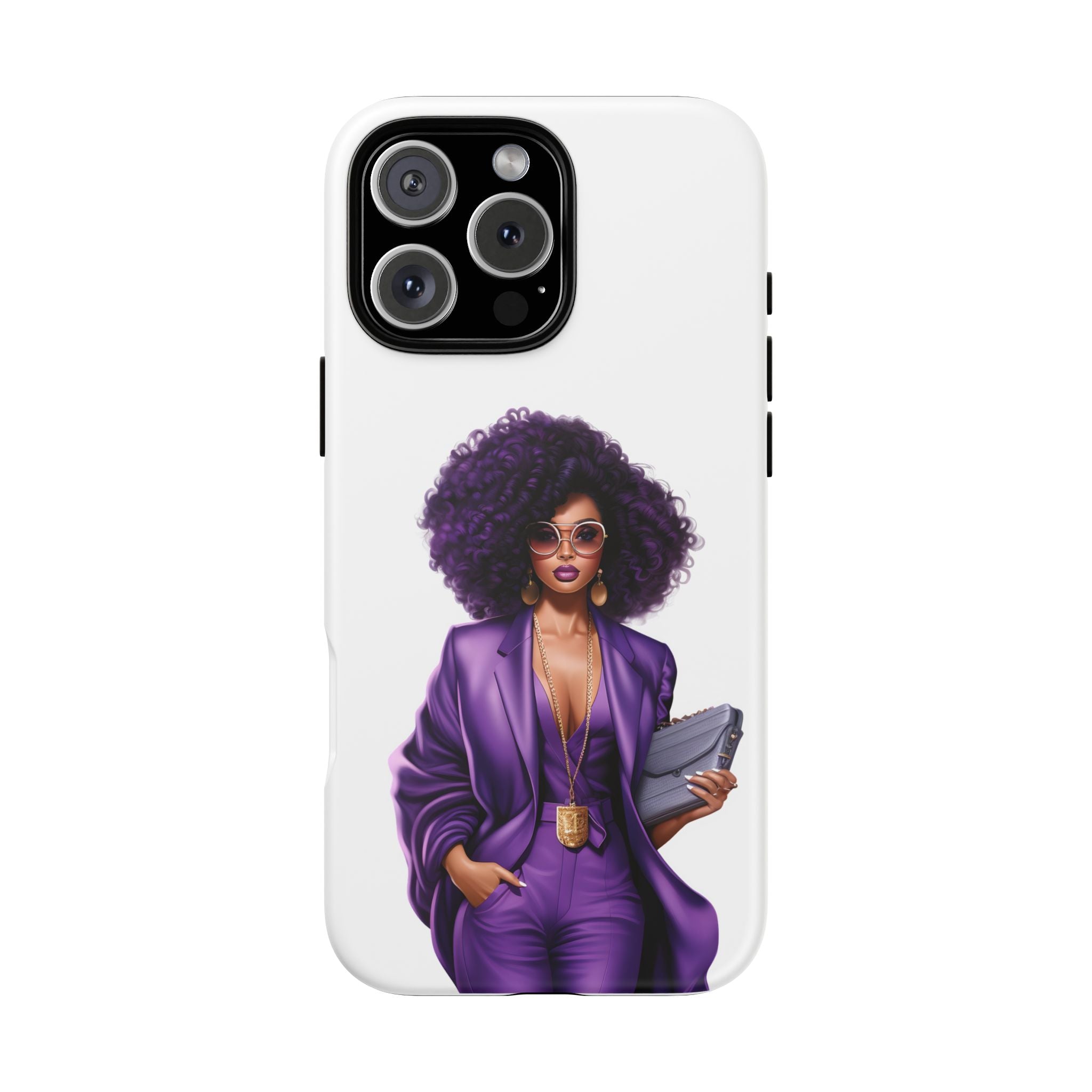Purple Power Woman Phone Case — Afro Chic Businesswoman Protective Phone Cover