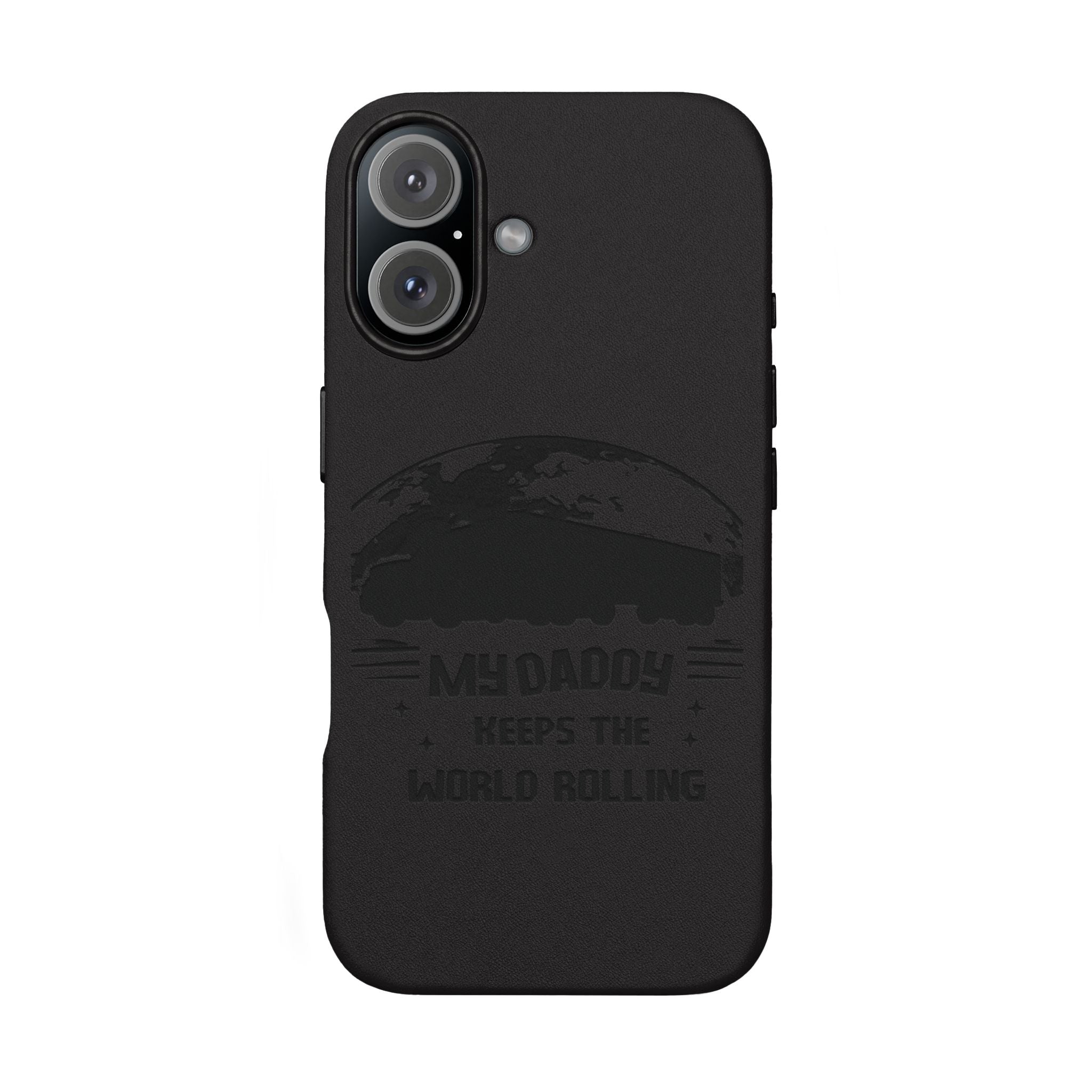 Engraved PU Leather Phone Case — 'Mhdaddy Keeps the World Rolling' Vintage Van Design