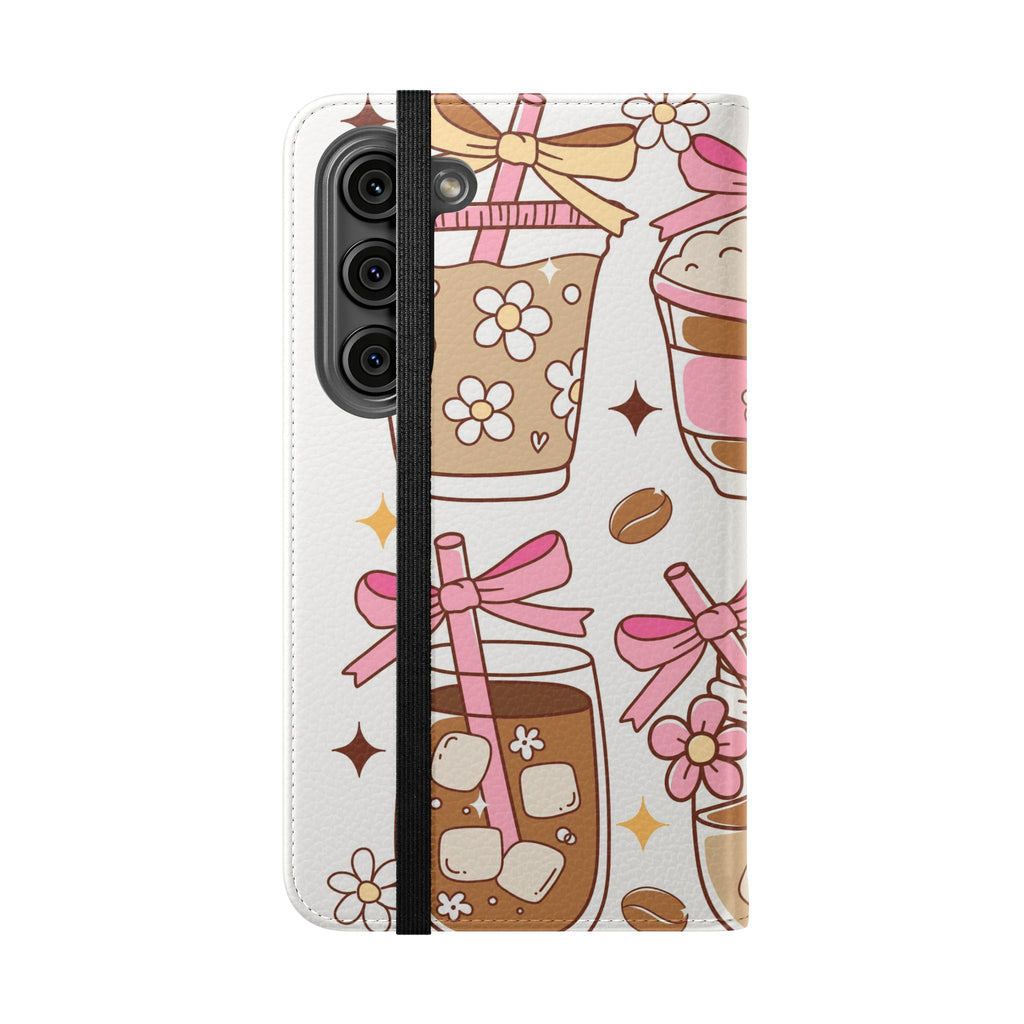 Cute Coffee & Latte Flip Phone Case – Cozy Boba & Dessert Wallet Cover