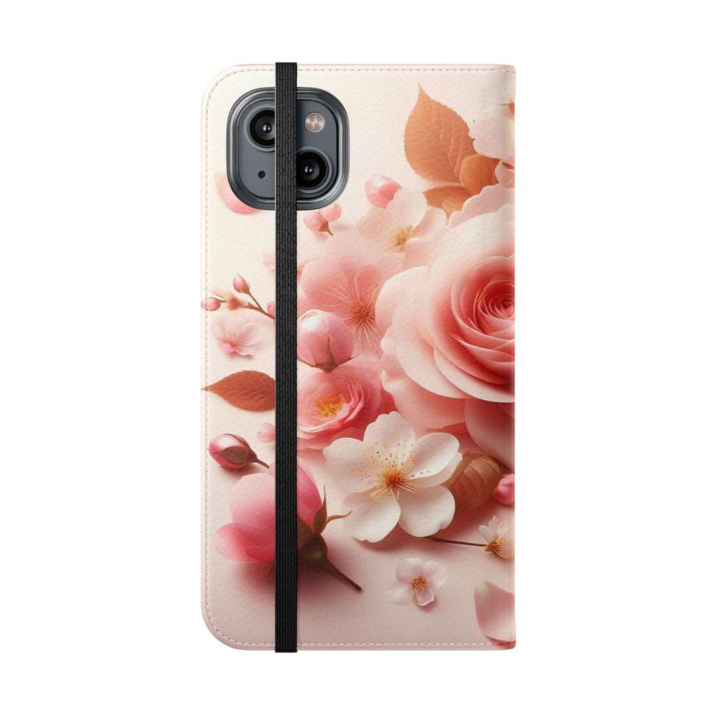 Floral Rose Flip Case — Pink Blossom Wallet Phone Cover