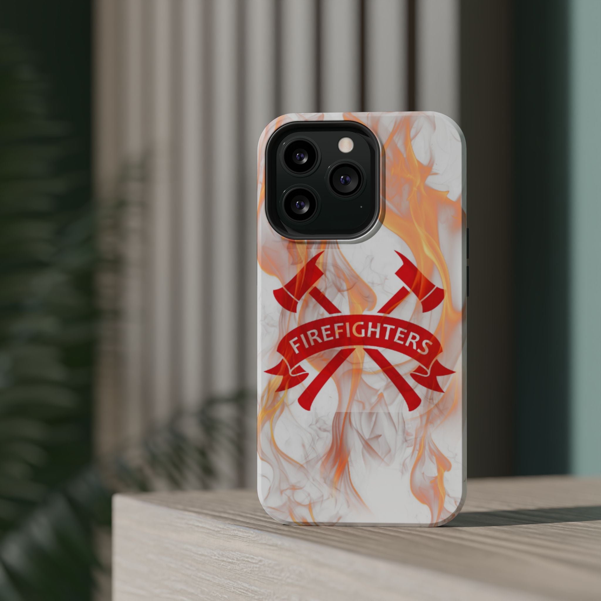 Firefighters Magnetic Impact-Resistant Phone Case — Flame Design with Maltese Cross