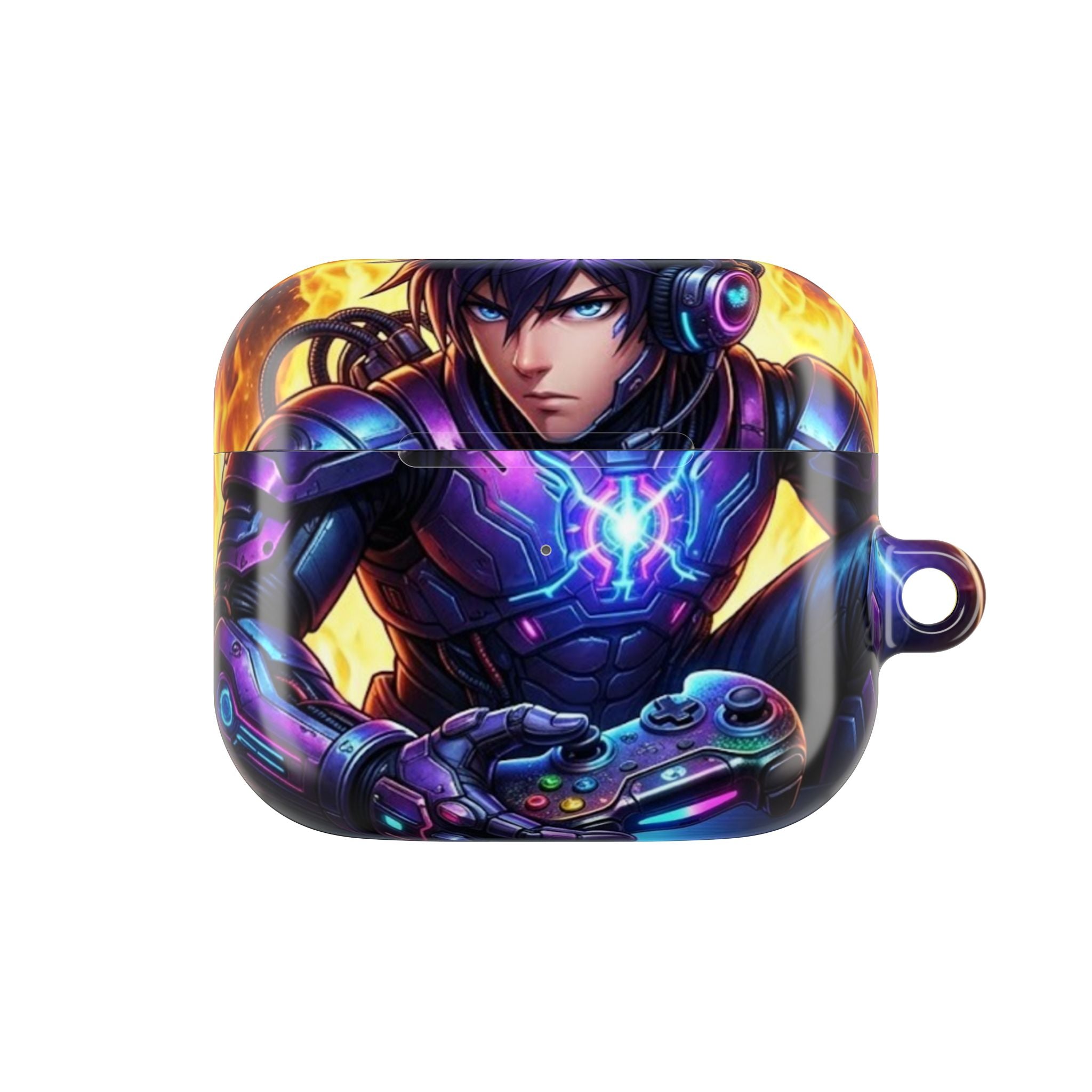 Gamer Anime AirPod Case — Neon Cyber Warrior Design