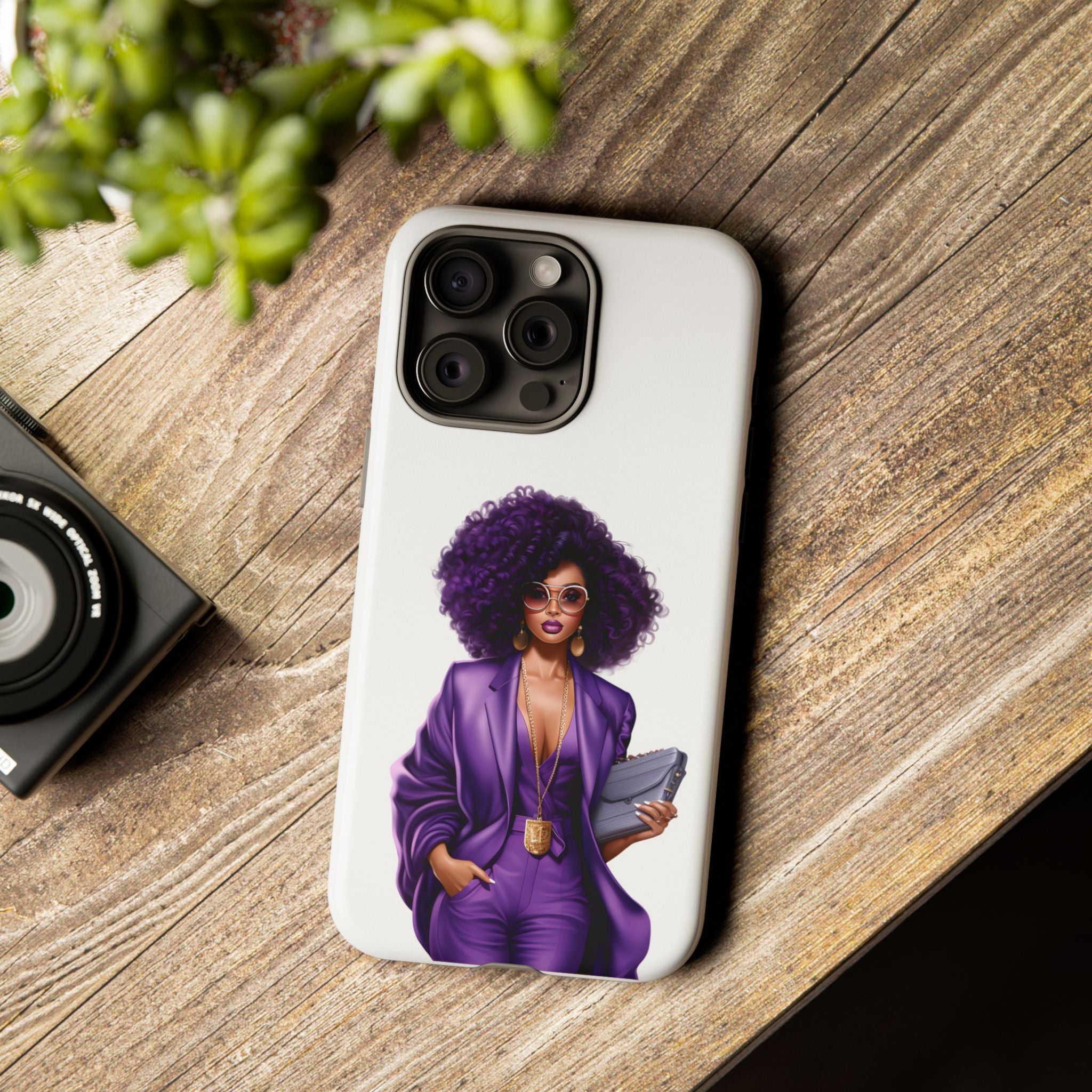 Purple Power Woman Phone Case — Afro Chic Businesswoman Protective Phone Cover