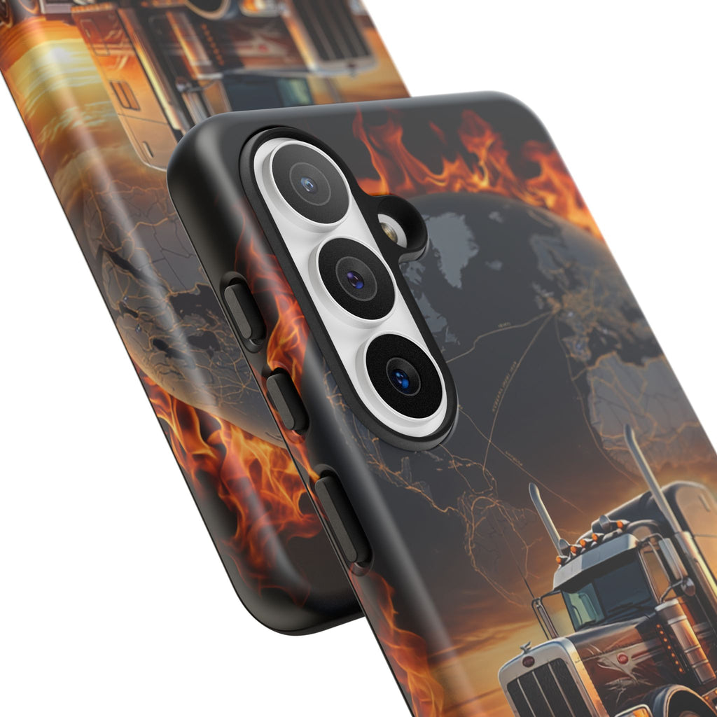 Truck Flames Phone Case — Bold Semi-Truck Globe Design
