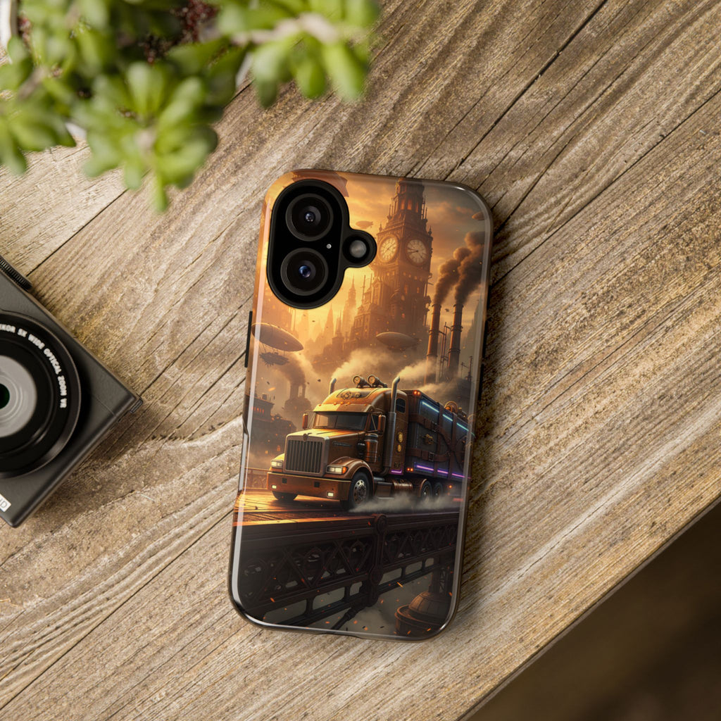 Steampunk Freightliner Phone Case — Rugged Trucking Cityscape iPhone Cover
