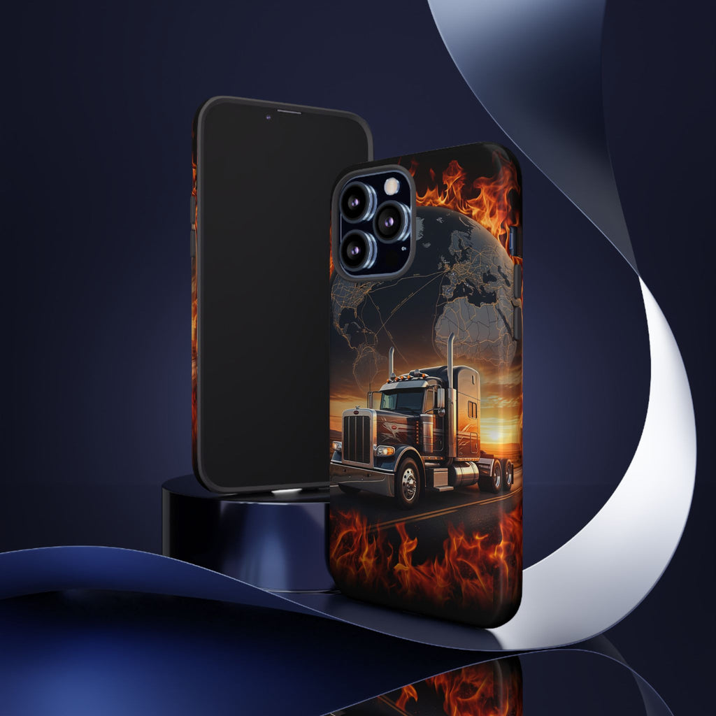 Truck Flames Phone Case — Bold Semi-Truck Globe Design