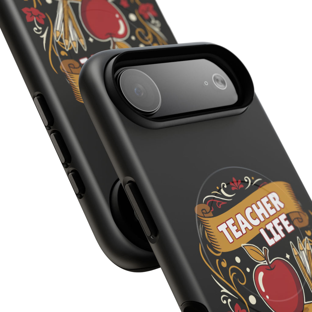 Teacher Life Phone Case - Tough Magnetic Protective Cover with Apple & Books Design