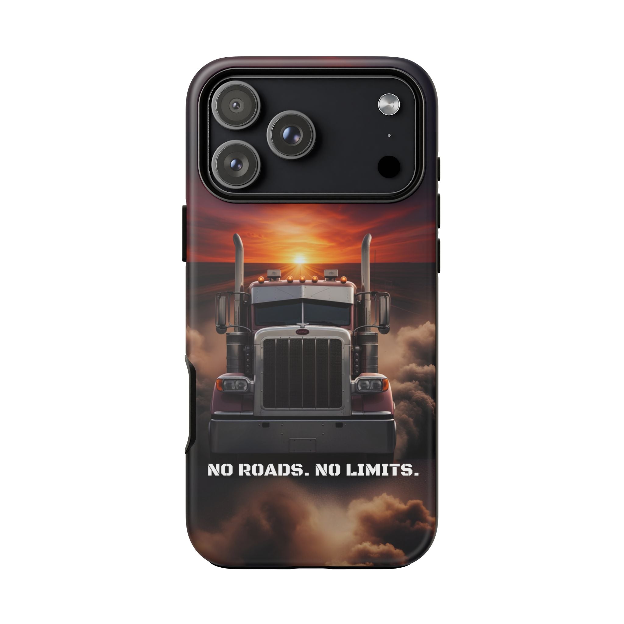 Truck Phone Case — "No Roads. No Limits." Sunset Semi Truck Protective Case