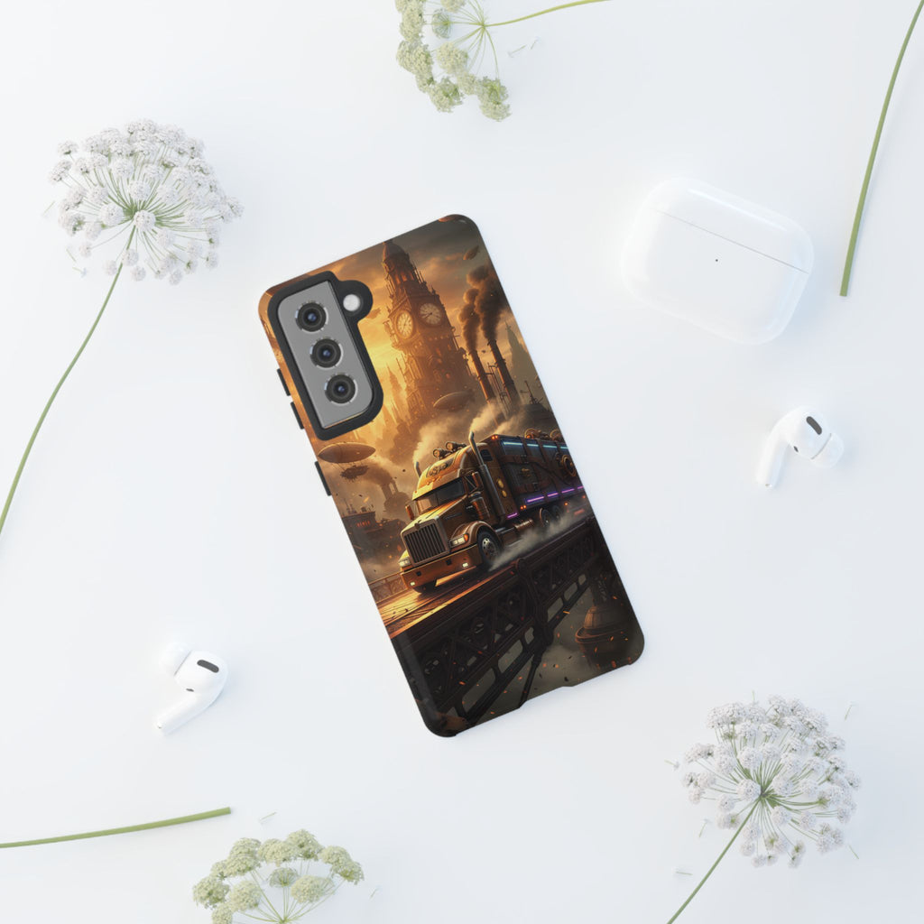Steampunk Freightliner Phone Case — Rugged Trucking Cityscape iPhone Cover