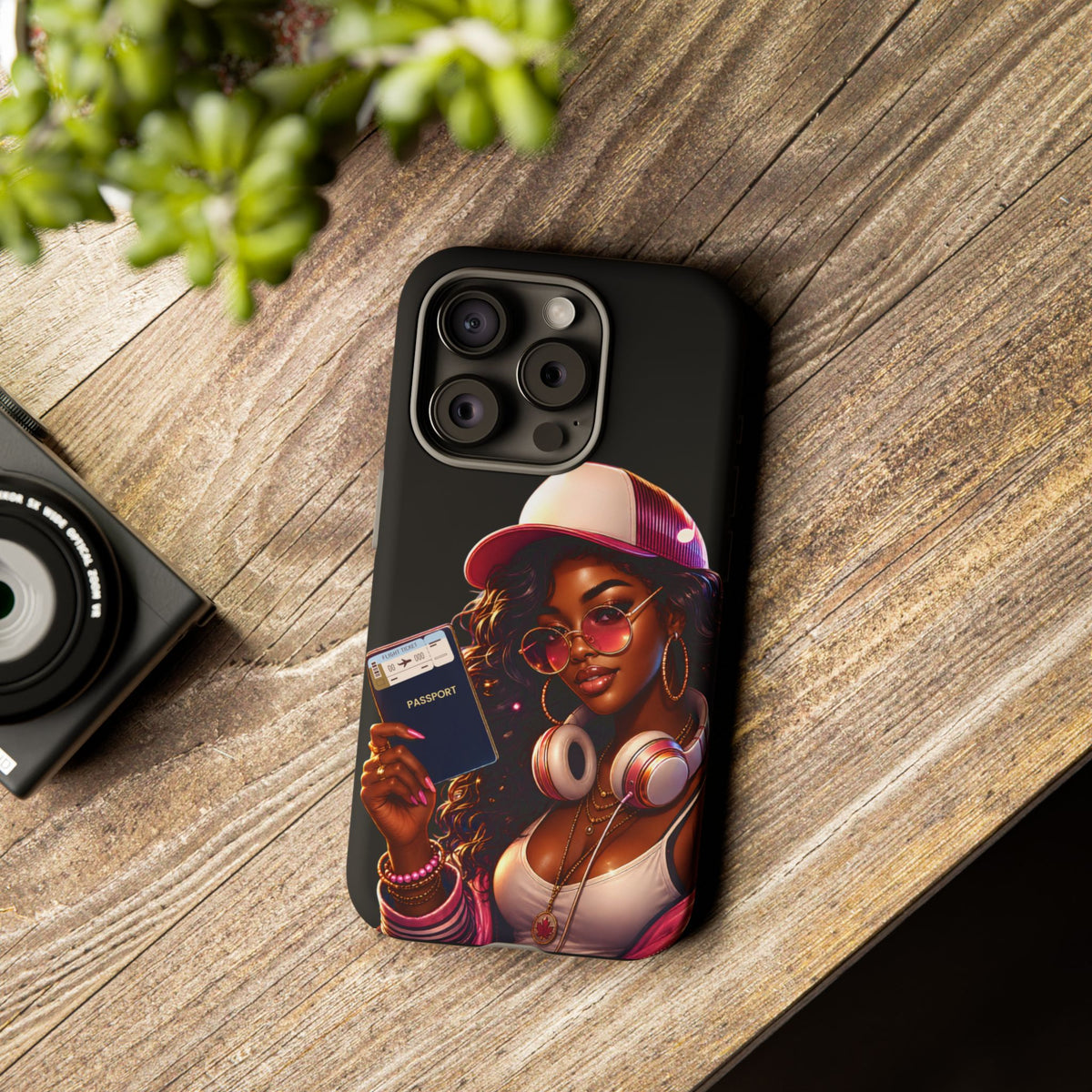 Tough Case – Stylized Urban Girl Phone Case with Headphones & Passport