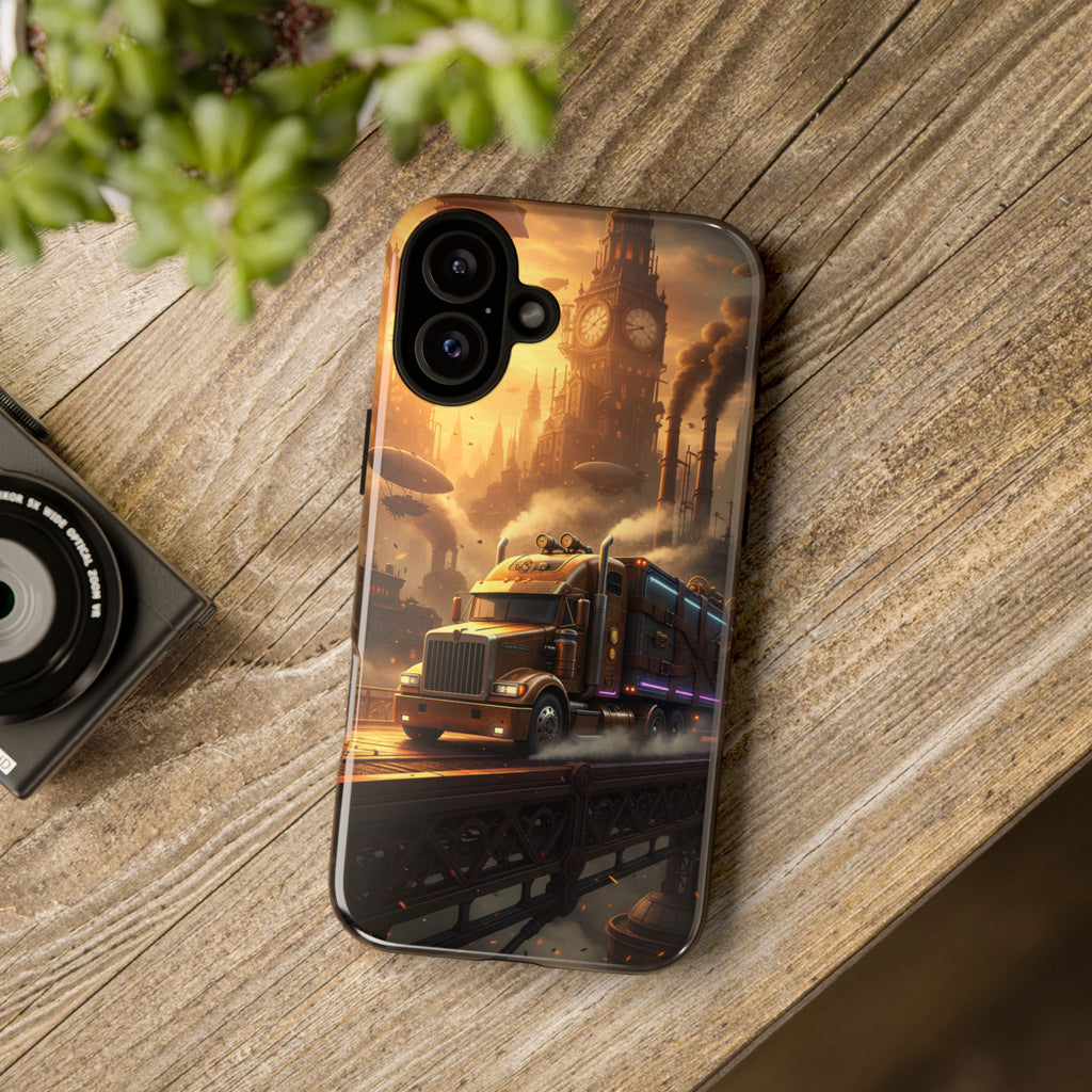 Steampunk Freightliner Phone Case — Rugged Trucking Cityscape iPhone Cover