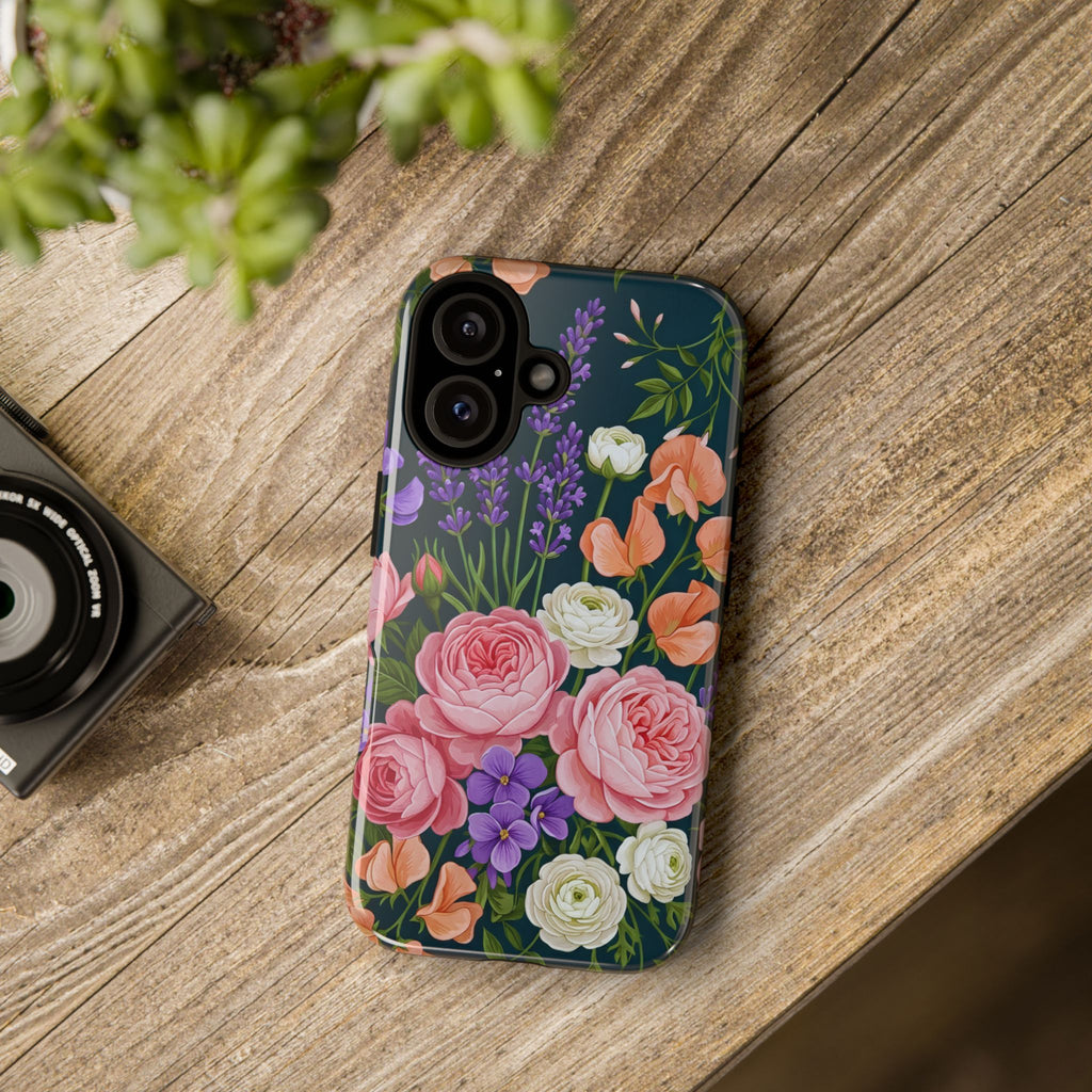 Floral Bouquet Phone Case — Vintage Roses & Lavender Protective Cover