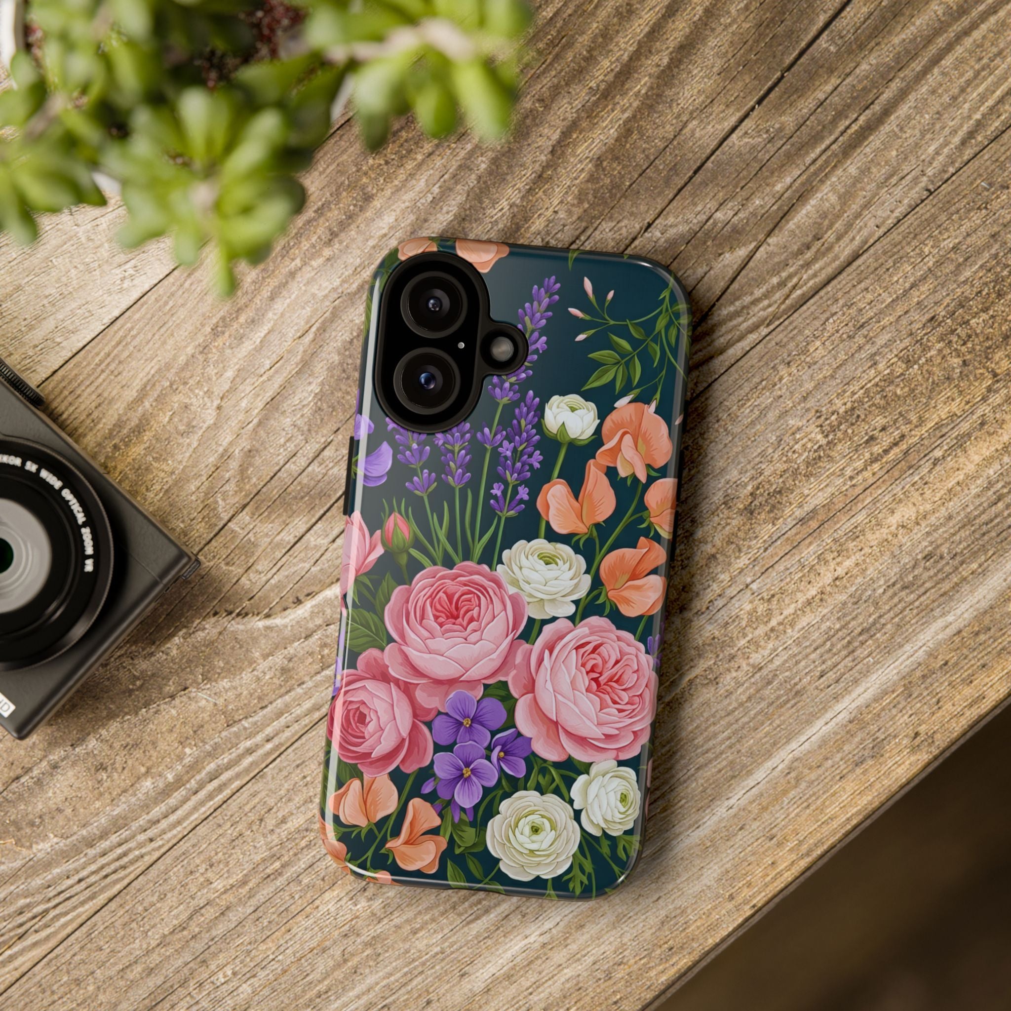 Floral Bouquet Phone Case — Vintage Roses & Lavender Protective Cover