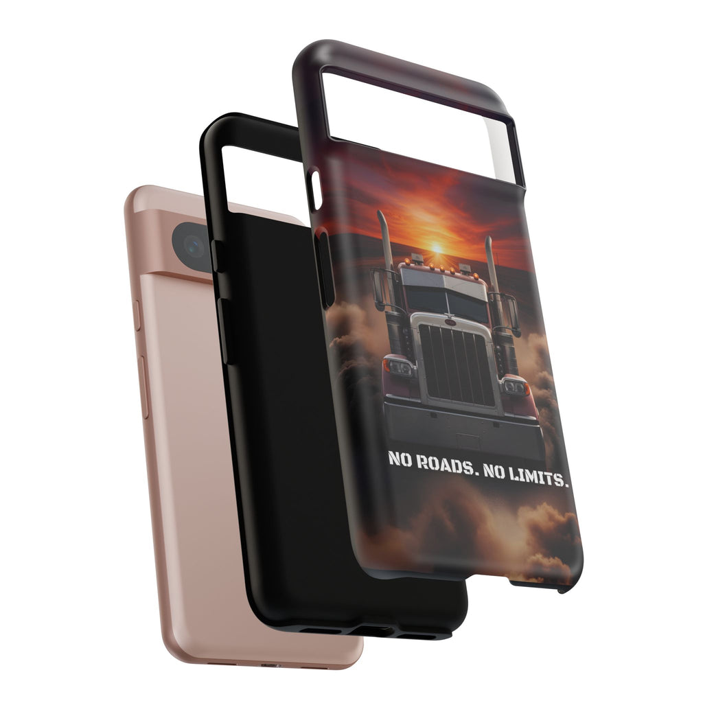 Truck Phone Case — "No Roads. No Limits." Sunset Semi Truck Protective Case