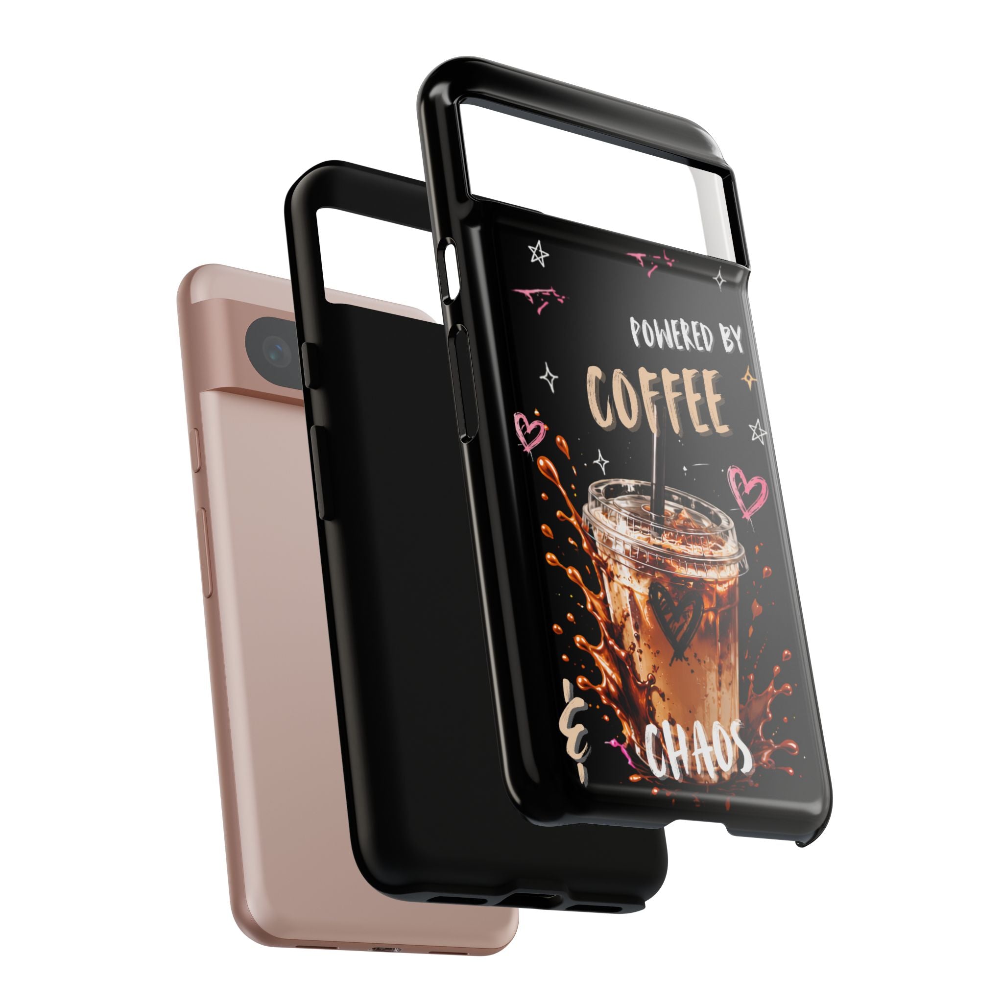 Phone Case — "Powered by Coffee & Chaos" Iced Coffee Protective Cover