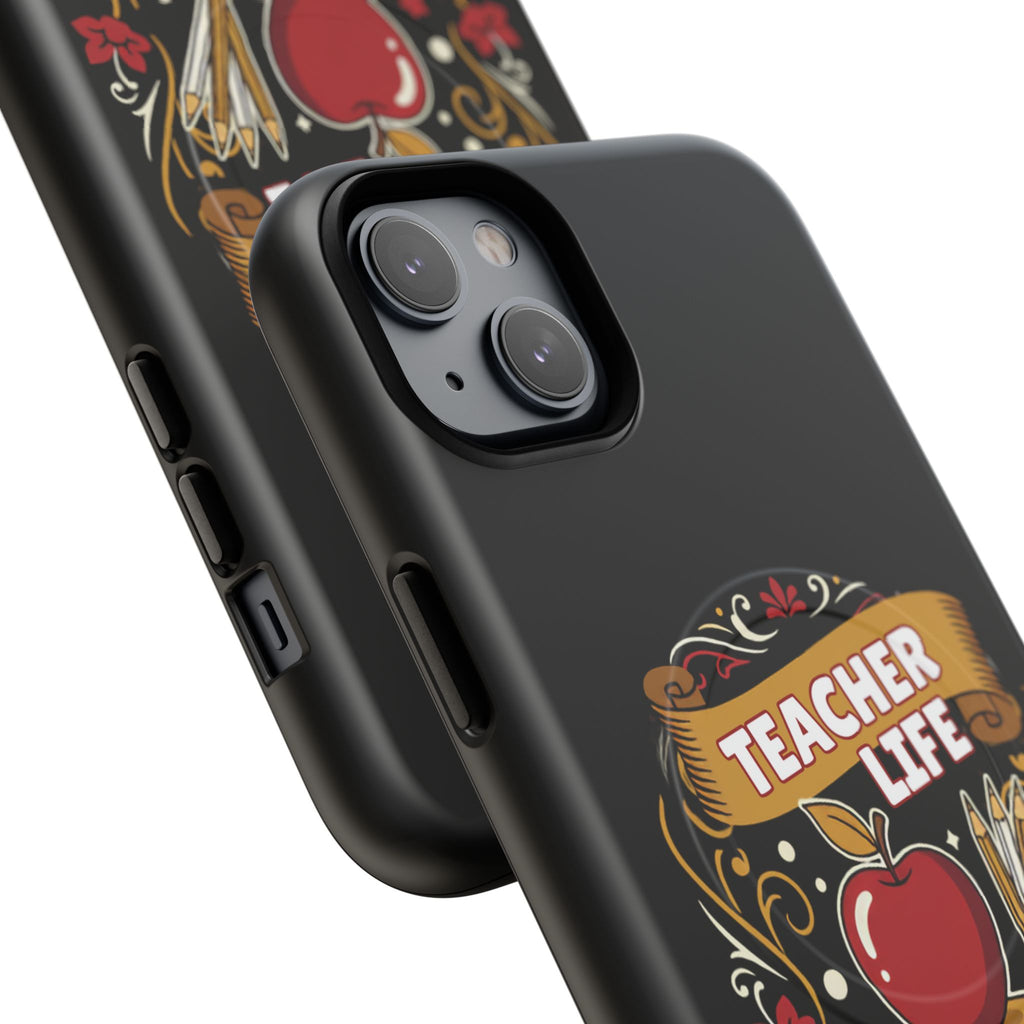 Teacher Life Phone Case - Tough Magnetic Protective Cover with Apple & Books Design