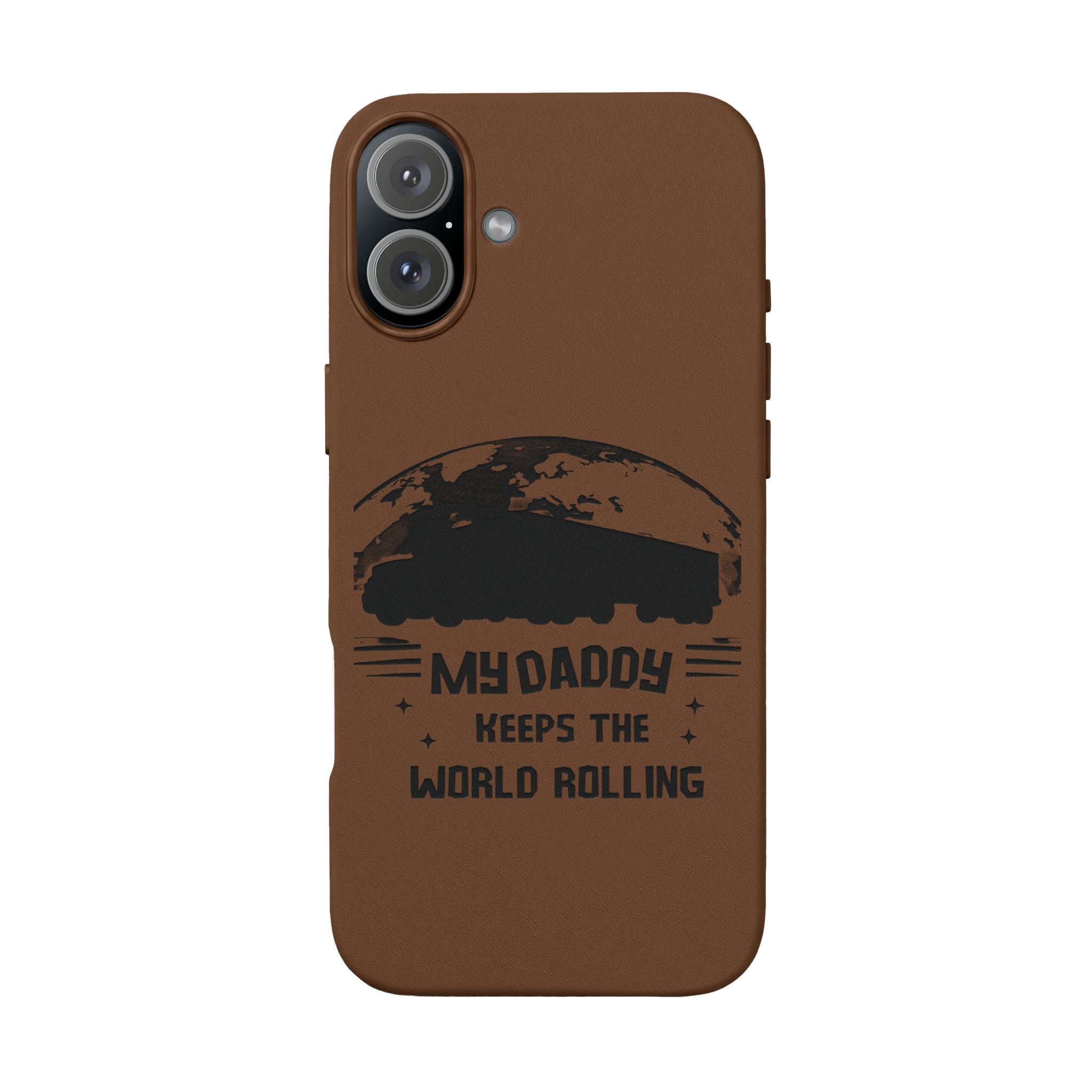 Engraved PU Leather Phone Case — 'Mhdaddy Keeps the World Rolling' Vintage Van Design