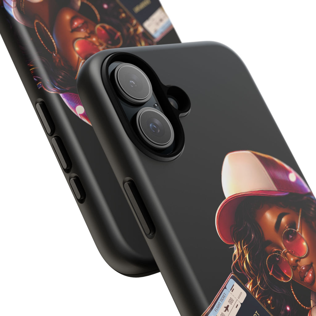 Tough Case – Stylized Urban Girl Phone Case with Headphones & Passport