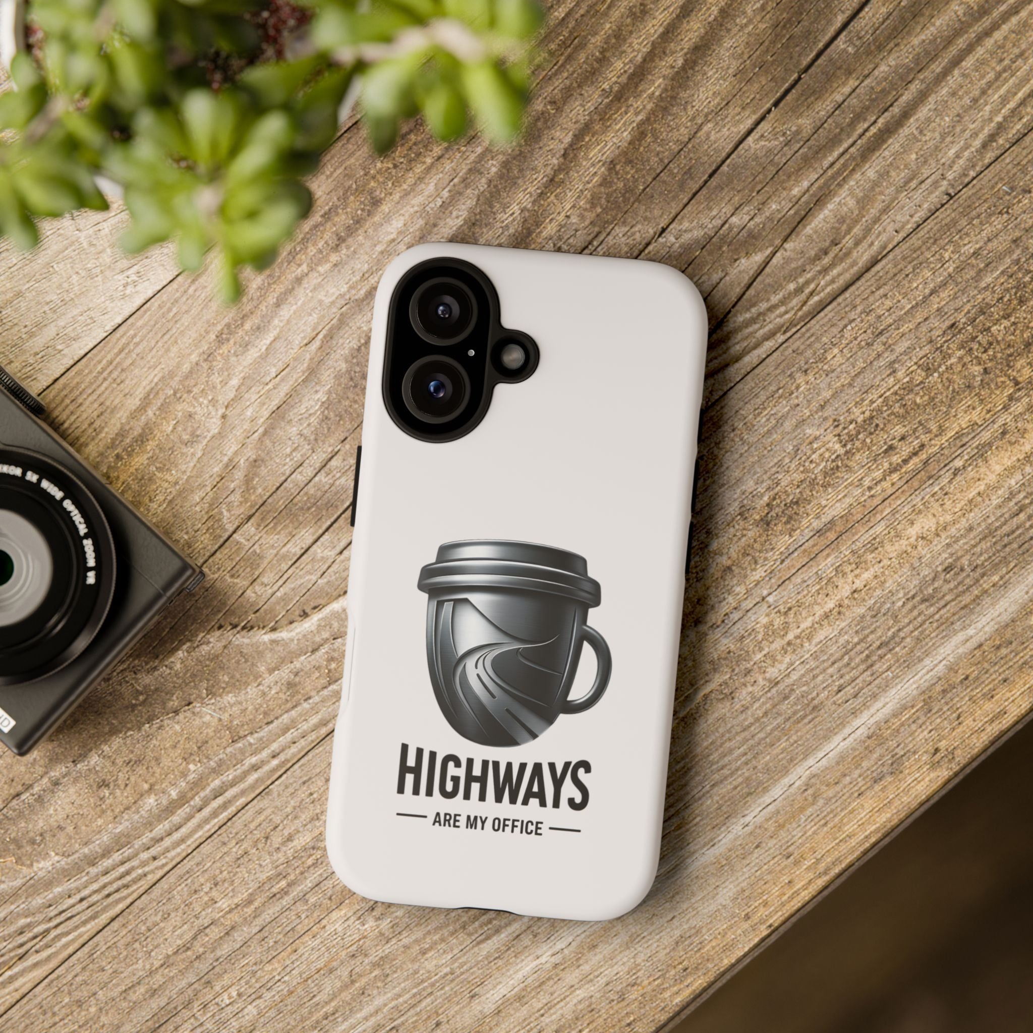 Hard Shell Phone Case — “Highways Are My Office” Travel Coffee Design