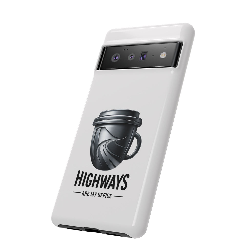 Hard Shell Phone Case — “Highways Are My Office” Travel Coffee Design