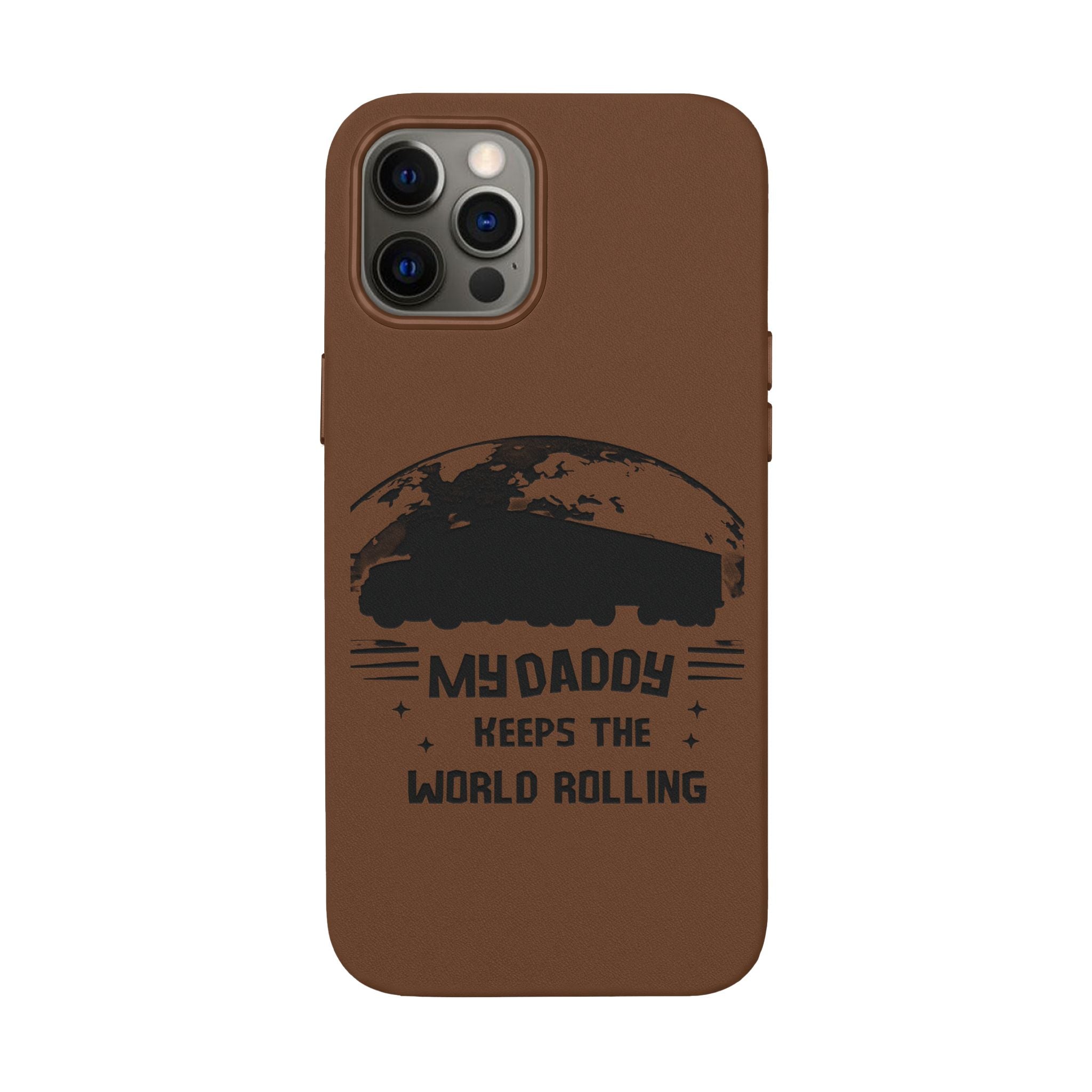 Engraved PU Leather Phone Case — 'Mhdaddy Keeps the World Rolling' Vintage Van Design