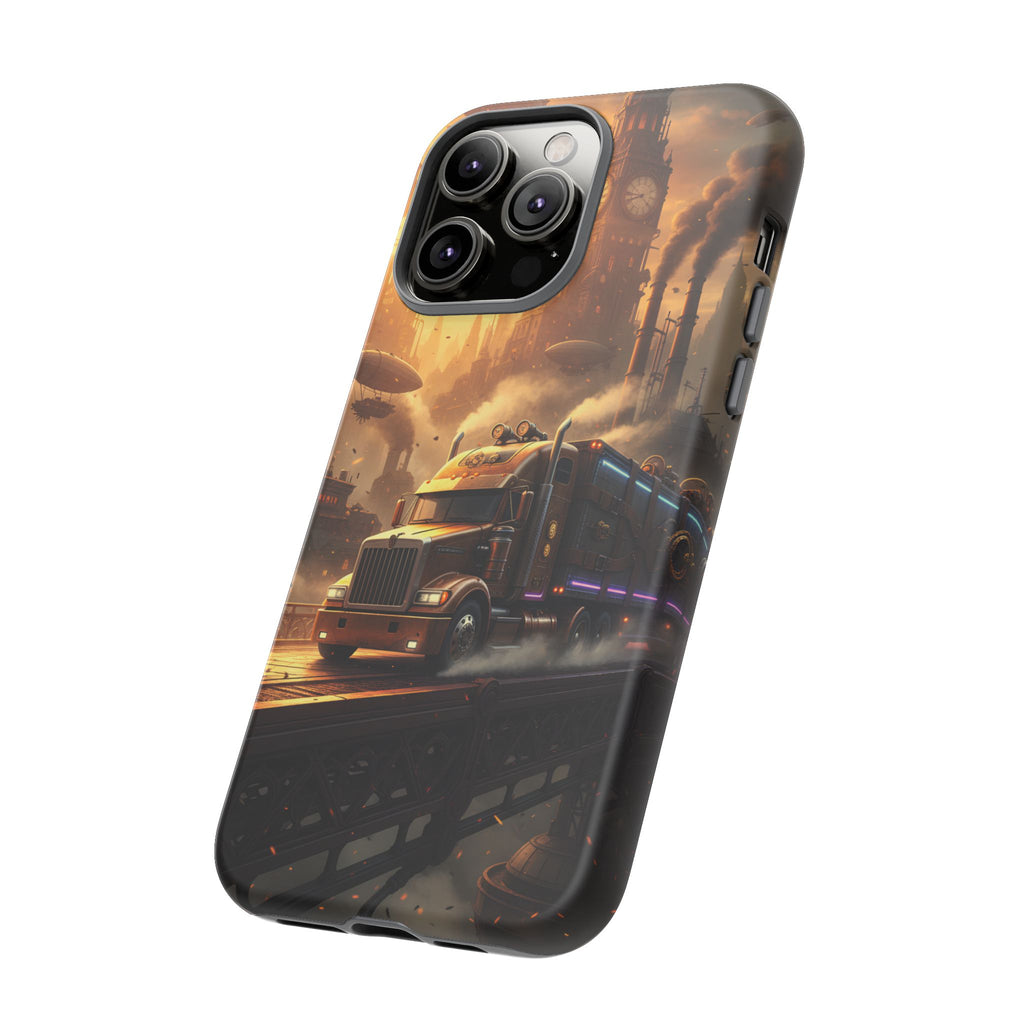 Steampunk Freightliner Phone Case — Rugged Trucking Cityscape iPhone Cover
